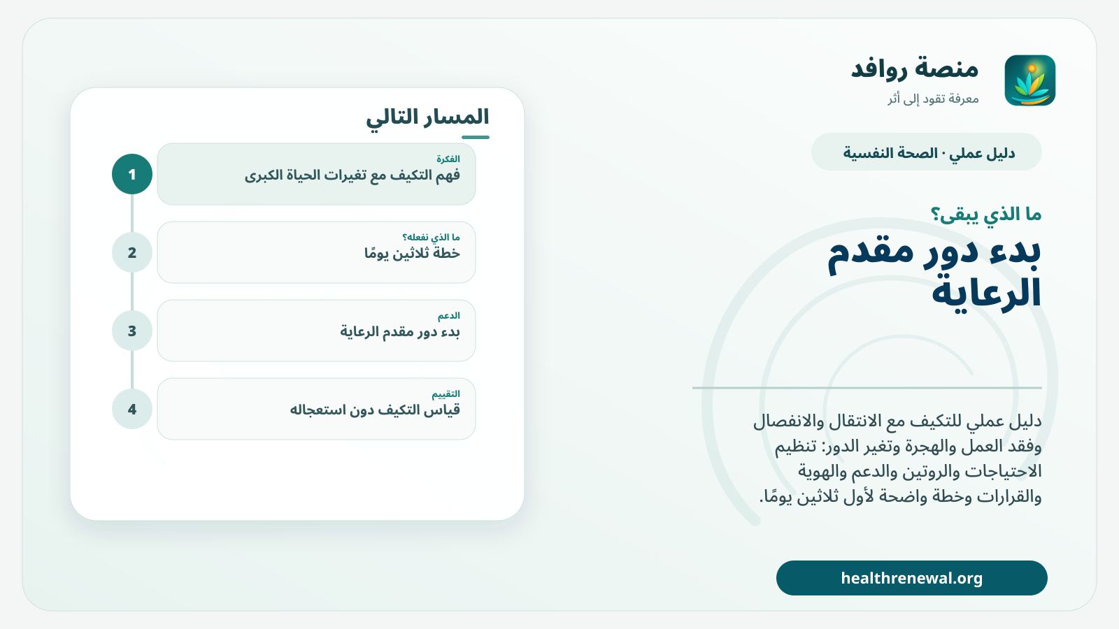 مخطط ختامي من منصة روافد يلخص «دليل التكيف مع تغيرات الحياة الكبرى» ويعرض أهم المحاور والخطوات التالية