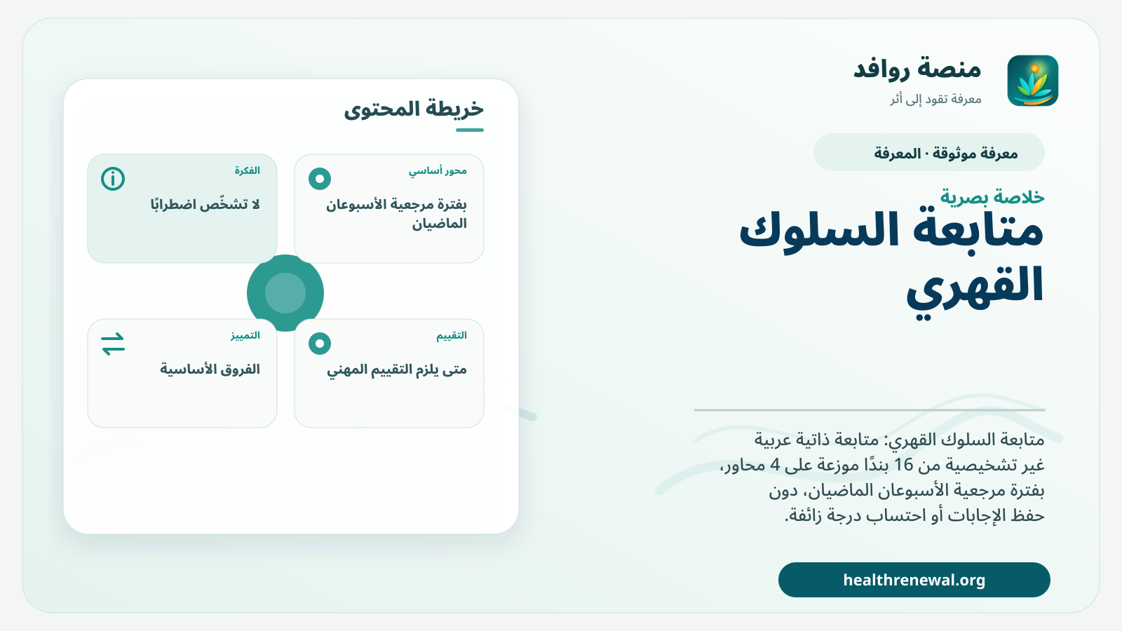 صورة بارزة من منصة روافد تلخص «متابعة السلوك القهري» بصريًا وفق محاور الصفحة الأساسية