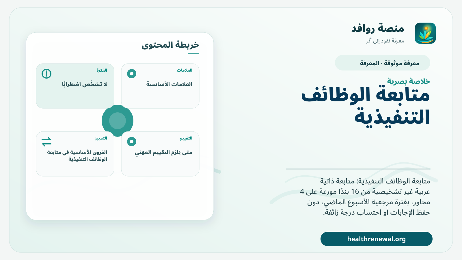 صورة بارزة من منصة روافد تلخص «متابعة الوظائف التنفيذية» بصريًا وفق محاور الصفحة الأساسية