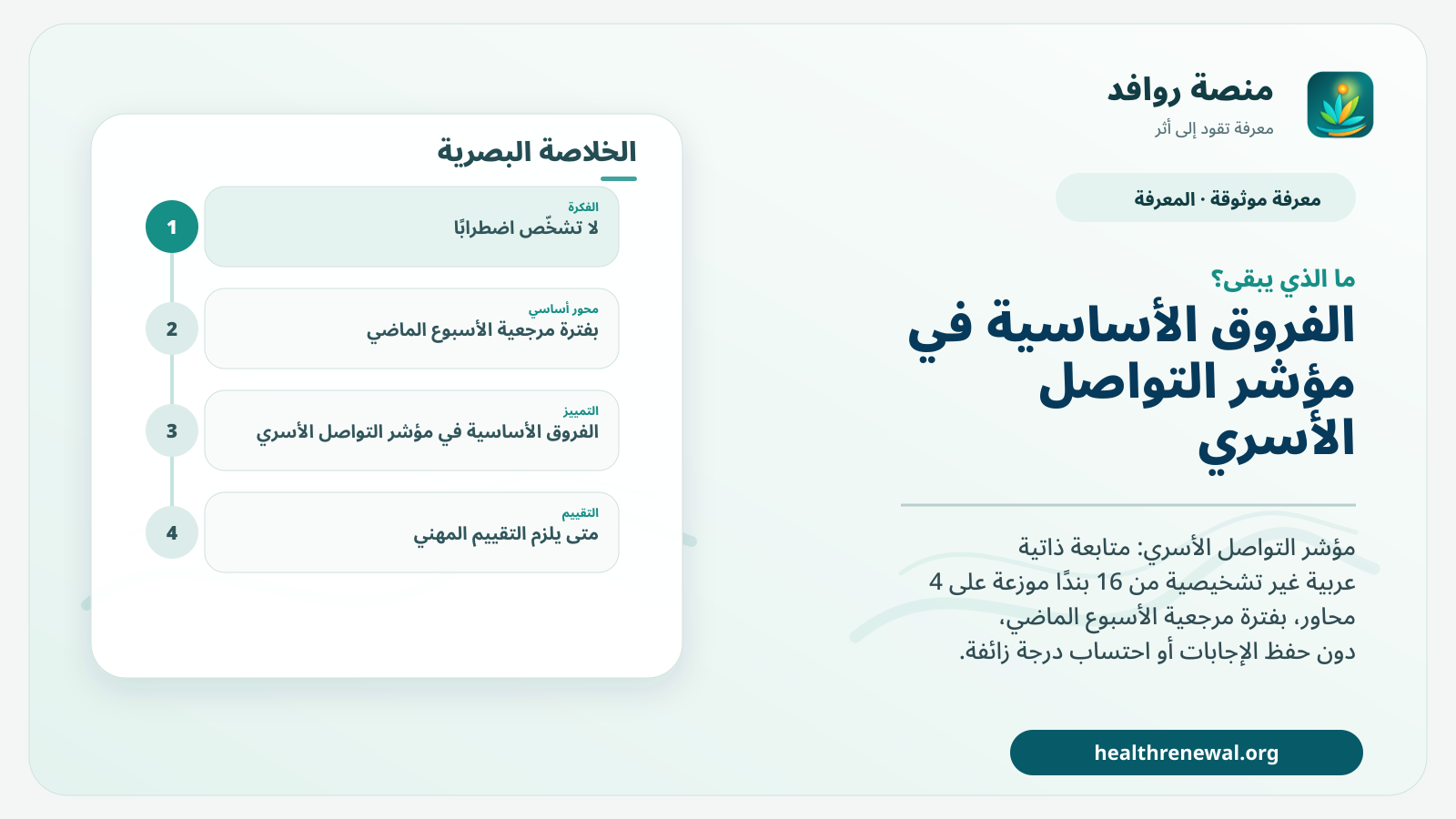 مخطط ختامي من منصة روافد يلخص «مؤشر التواصل الأسري» ويعرض أهم المحاور والخطوات التالية
