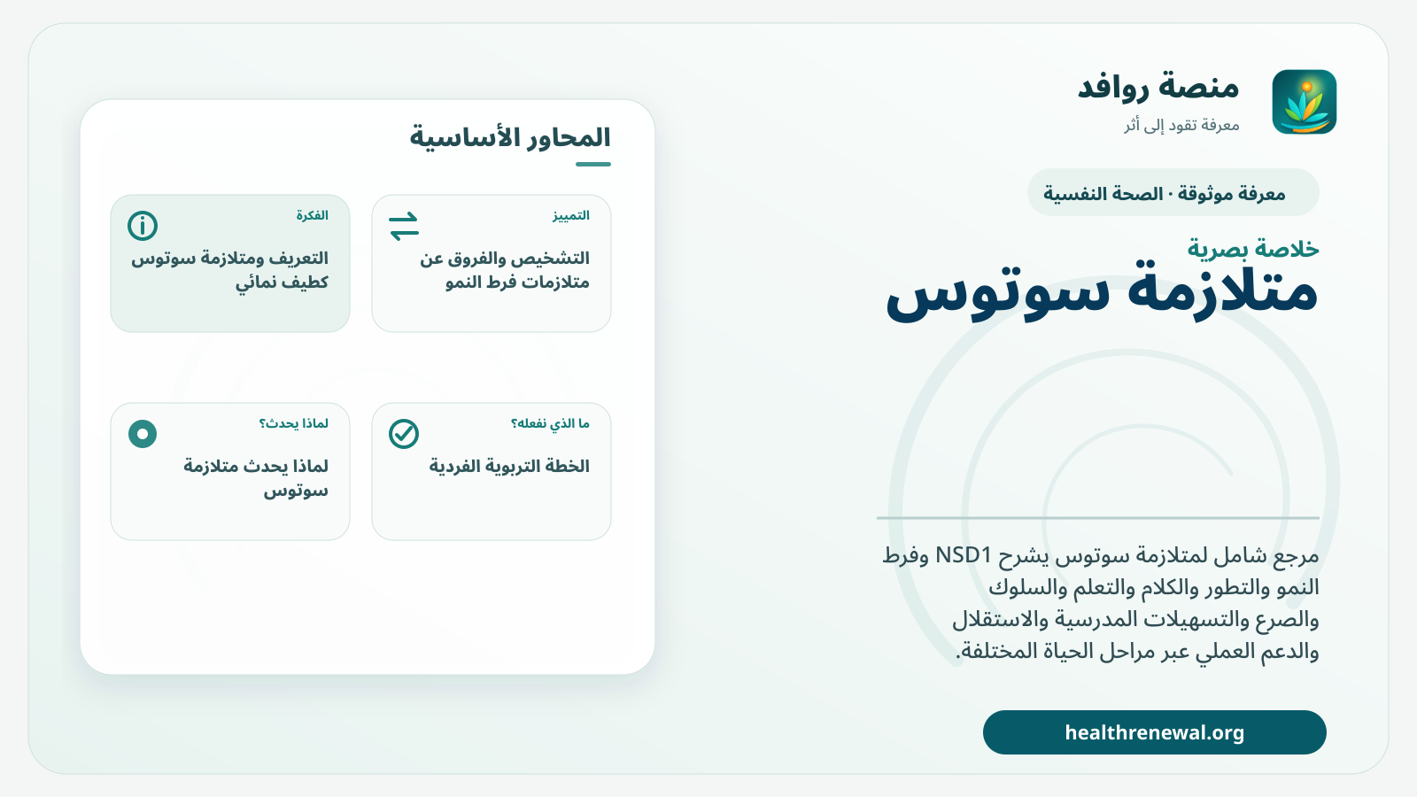 صورة بارزة من منصة روافد تلخص «متلازمة سوتوس» بصريًا وفق محاور الصفحة الأساسية