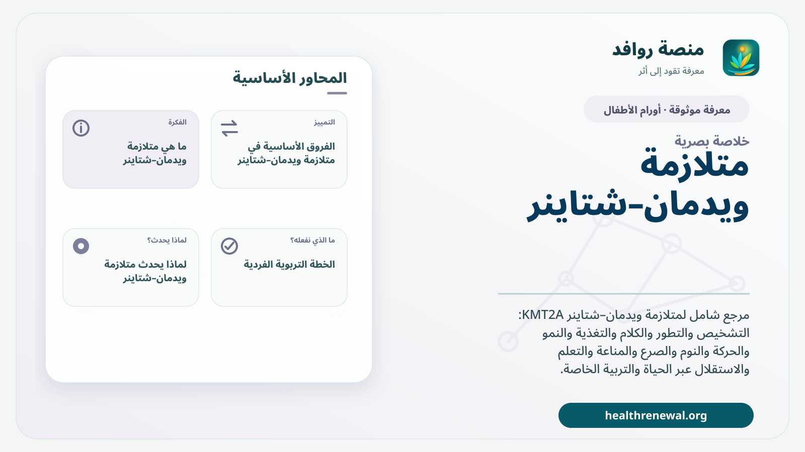 صورة بارزة من منصة روافد تلخص «متلازمة ويدمان–شتاينر» بصريًا وفق محاور الصفحة الأساسية