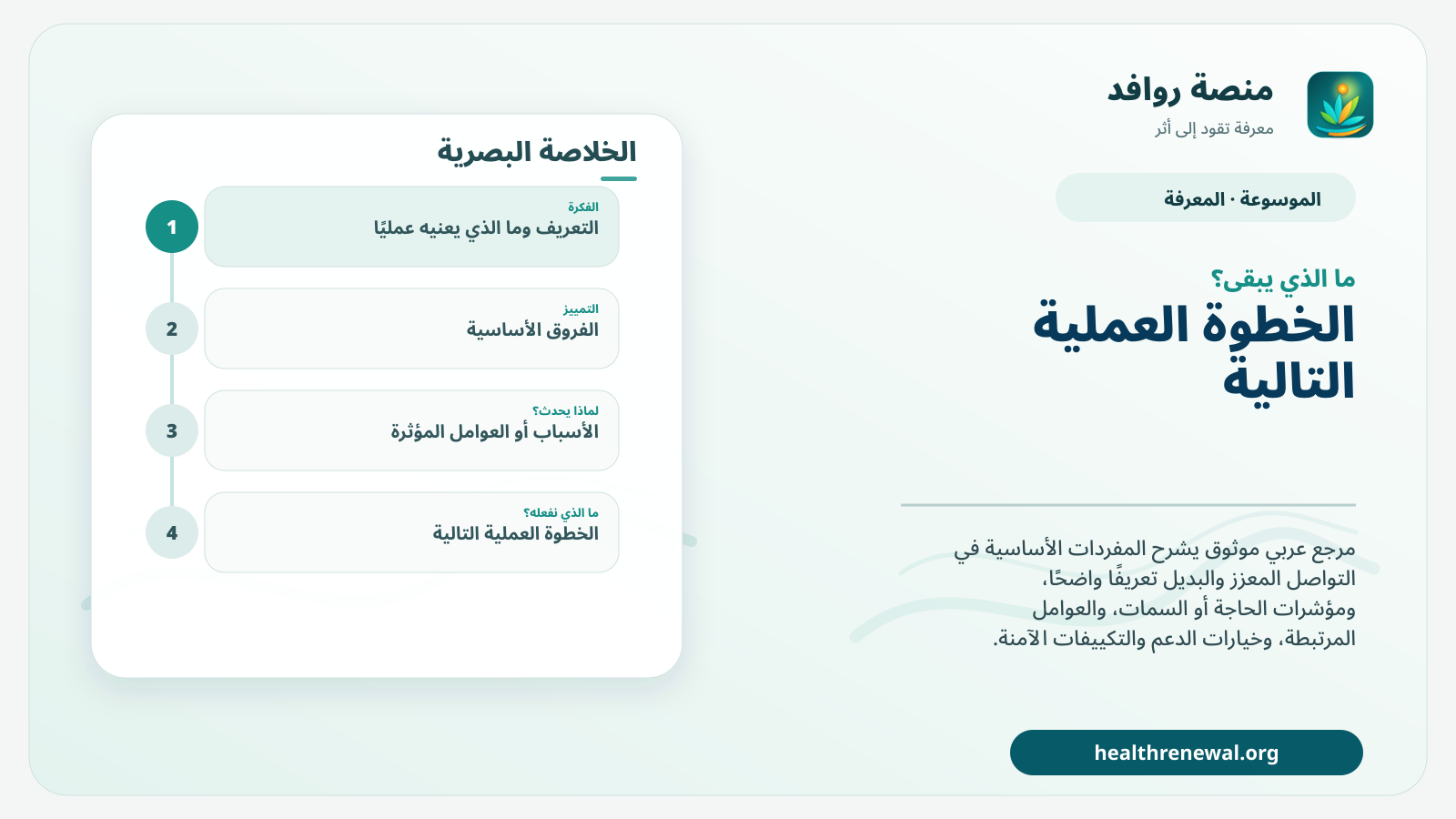 مخطط ختامي من منصة روافد يلخص «المفردات الأساسية في التواصل المعزز والبديل» ويعرض أهم المحاور والخطوات التالية