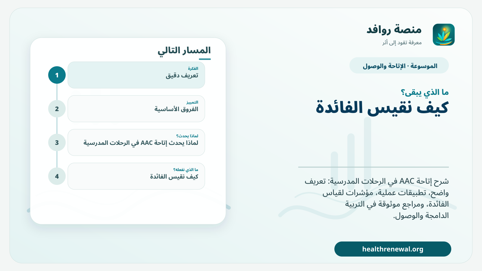 مخطط ختامي من منصة روافد يلخص «إتاحة AAC في الرحلات المدرسية» ويعرض أهم المحاور والخطوات التالية