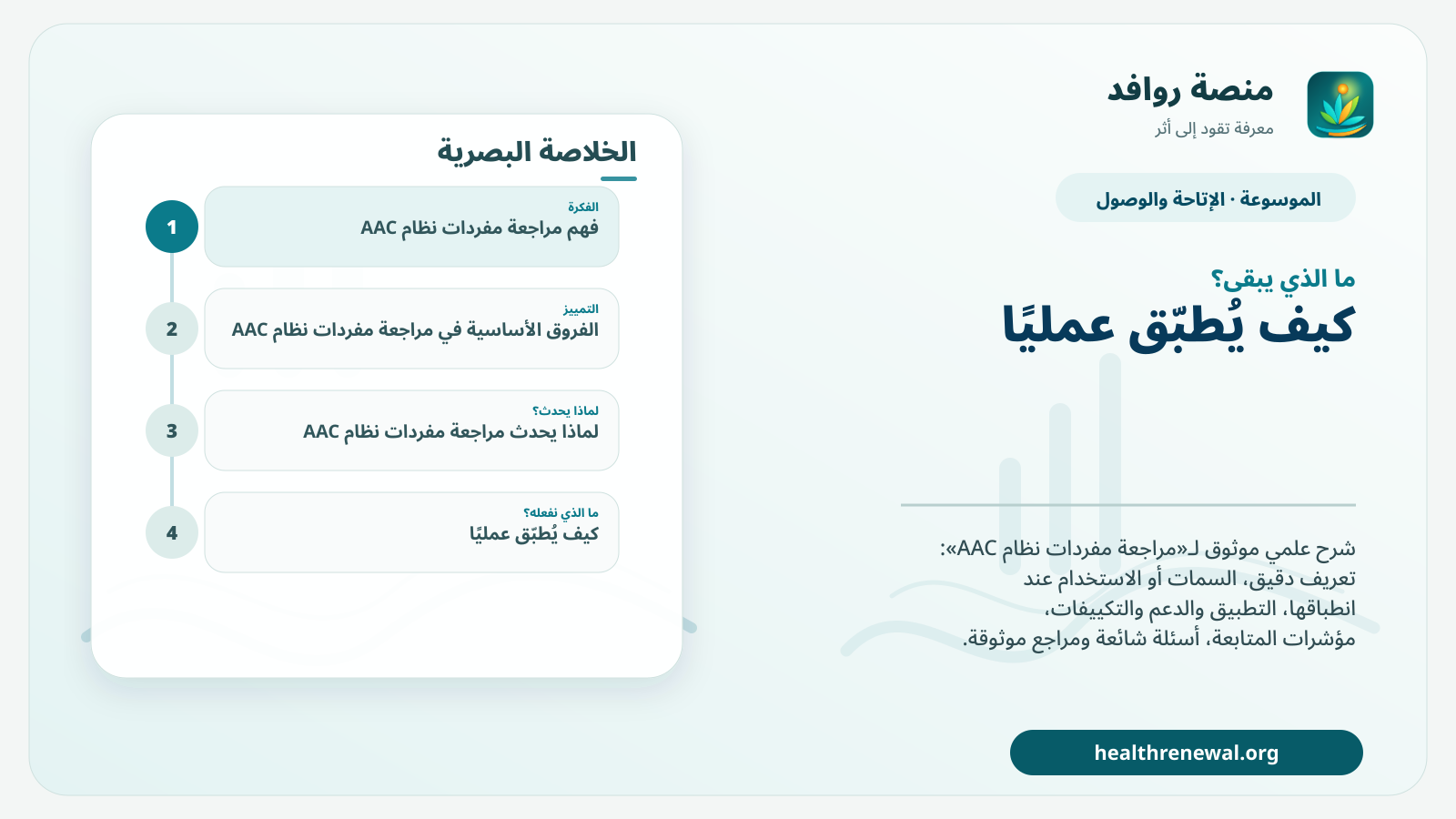 مخطط ختامي من منصة روافد يلخص «مراجعة مفردات نظام AAC» ويعرض أهم المحاور والخطوات التالية