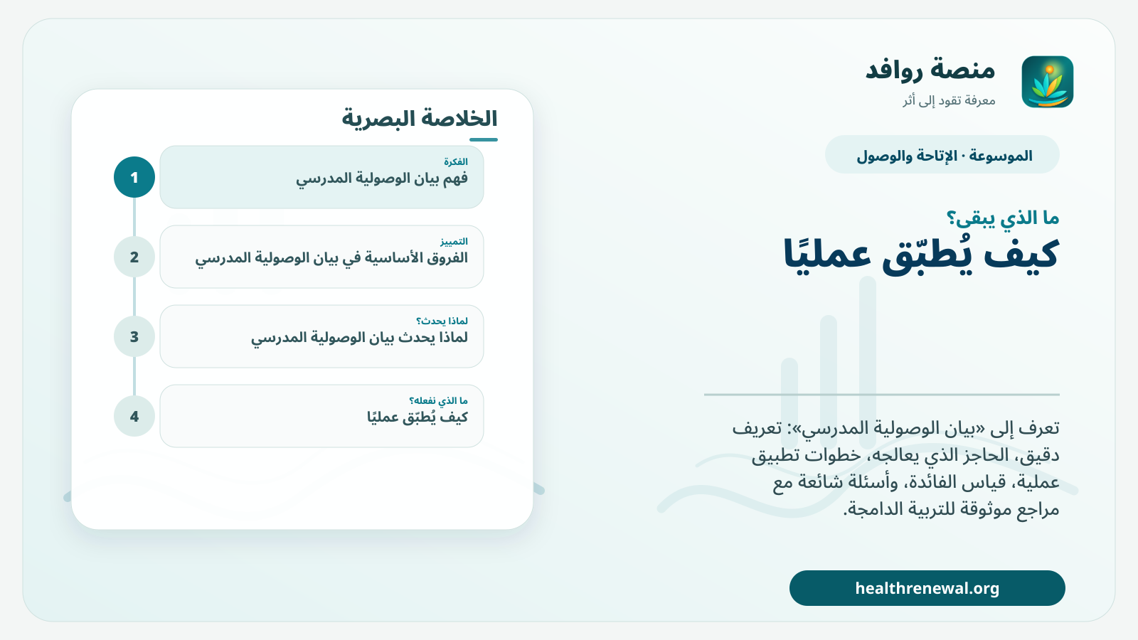 مخطط ختامي من منصة روافد يلخص «بيان الوصولية المدرسي» ويعرض أهم المحاور والخطوات التالية