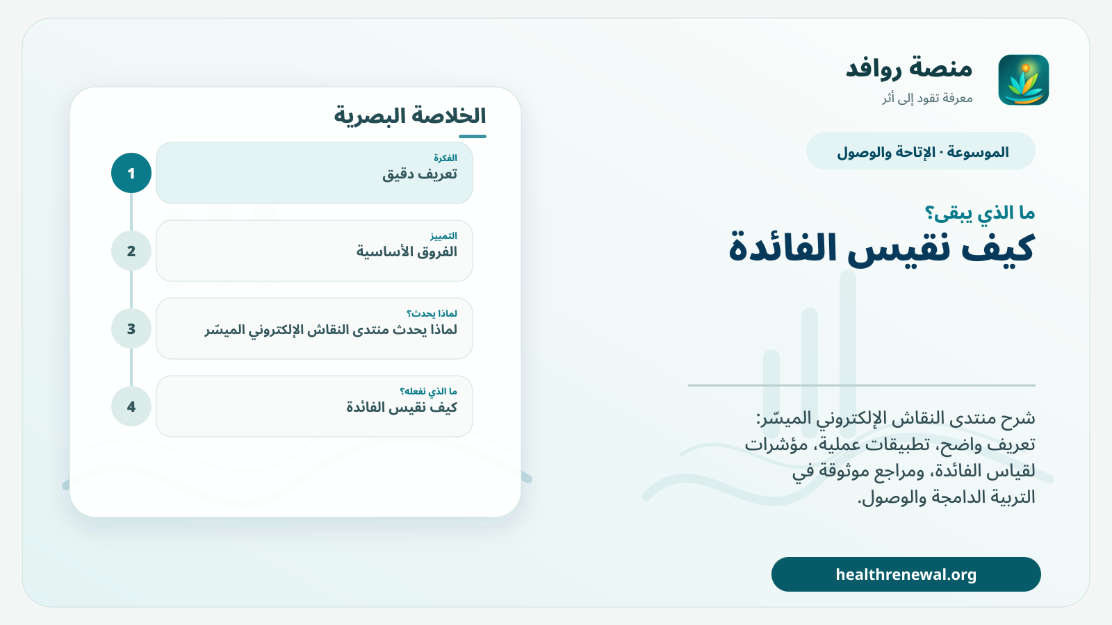 مخطط ختامي من منصة روافد يلخص «منتدى النقاش الإلكتروني الميسّر» ويعرض أهم المحاور والخطوات التالية