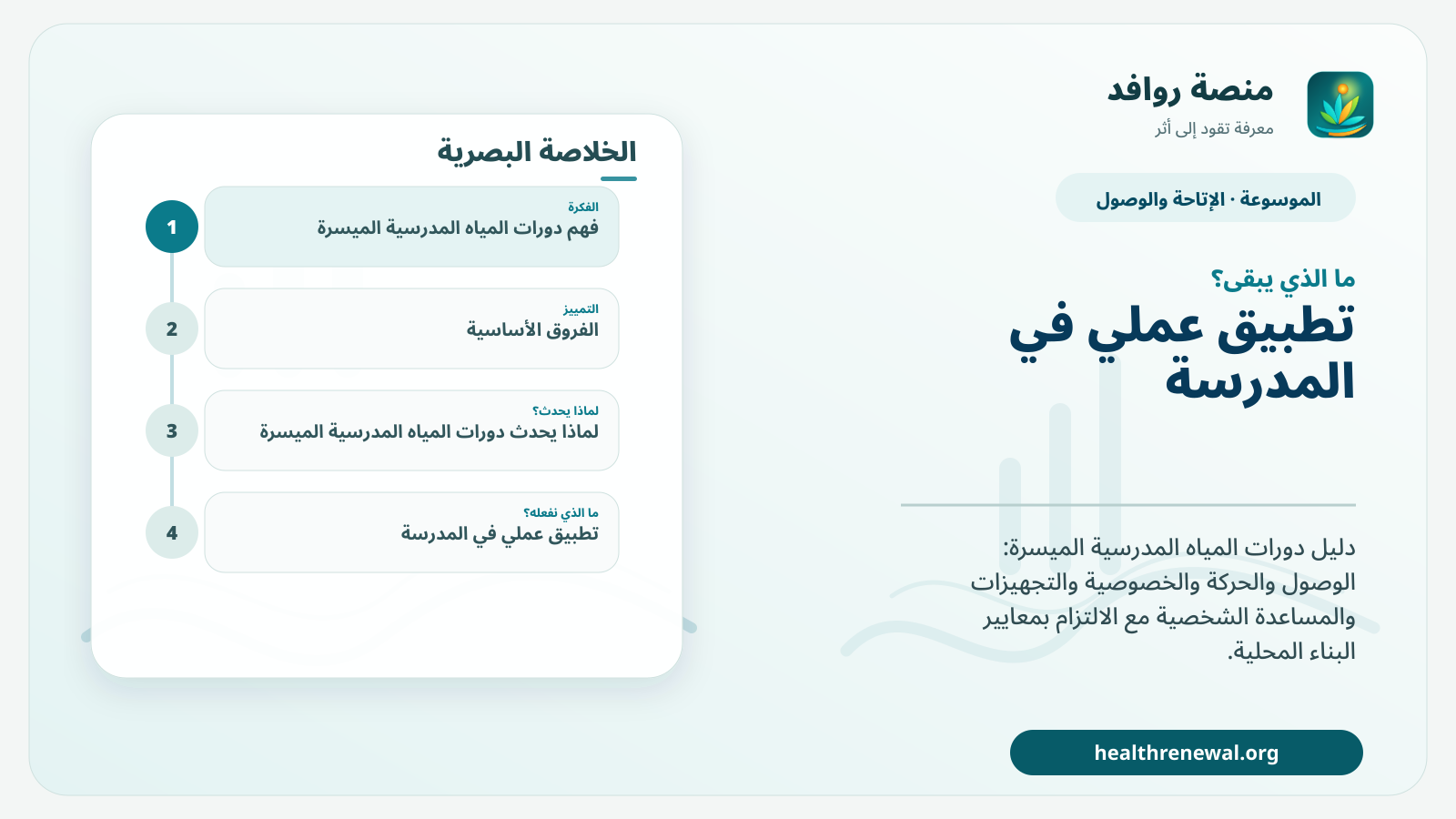 مخطط ختامي من منصة روافد يلخص «دورات المياه المدرسية الميسرة» ويعرض أهم المحاور والخطوات التالية