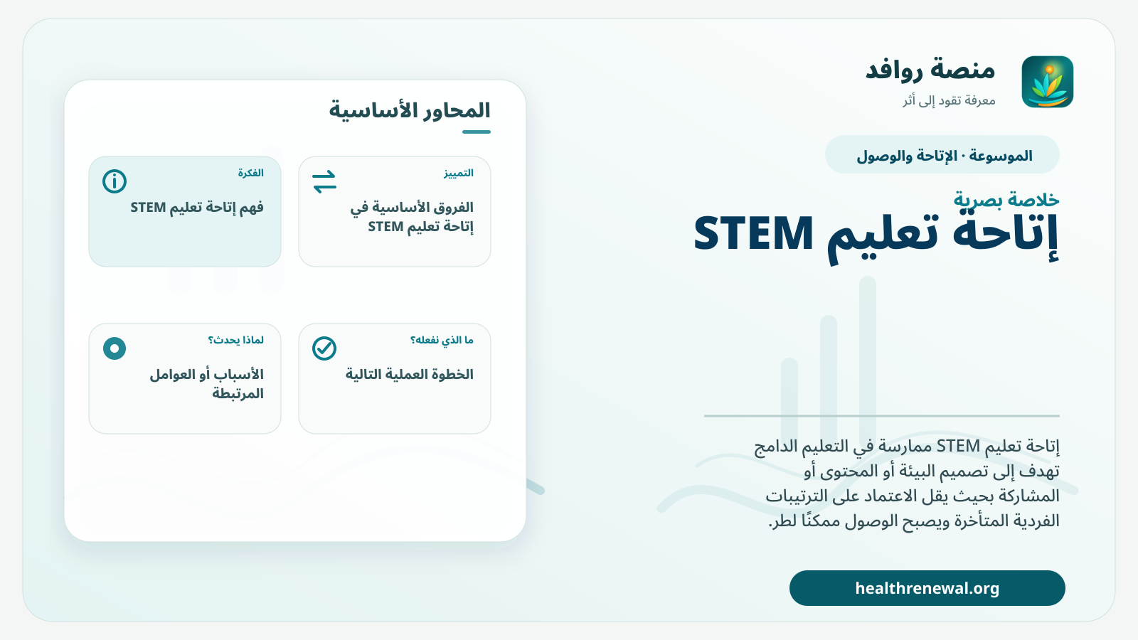 صورة بارزة من منصة روافد تلخص «إتاحة تعليم STEM» بصريًا وفق محاور الصفحة الأساسية