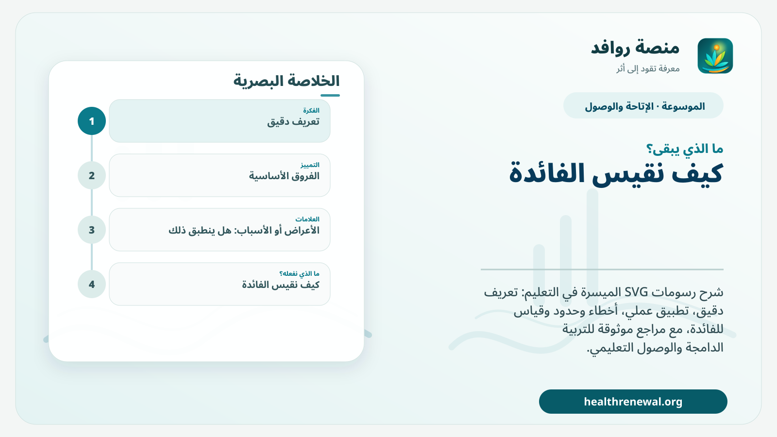 مخطط ختامي من منصة روافد يلخص «رسومات SVG الميسرة في التعليم» ويعرض أهم المحاور والخطوات التالية