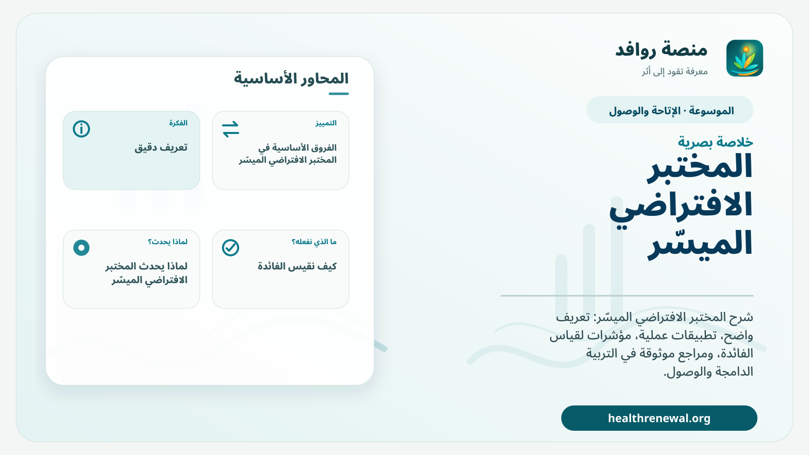 صورة بارزة من منصة روافد تلخص «المختبر الافتراضي الميسّر» بصريًا وفق محاور الصفحة الأساسية