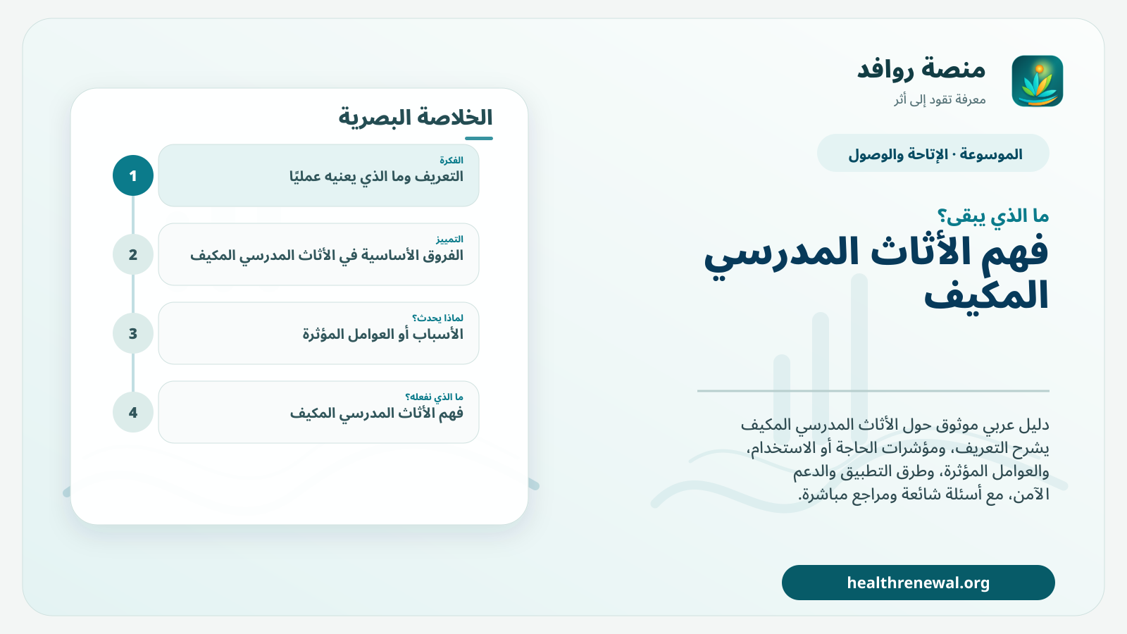 مخطط ختامي من منصة روافد يلخص «الأثاث المدرسي المكيف» ويعرض أهم المحاور والخطوات التالية