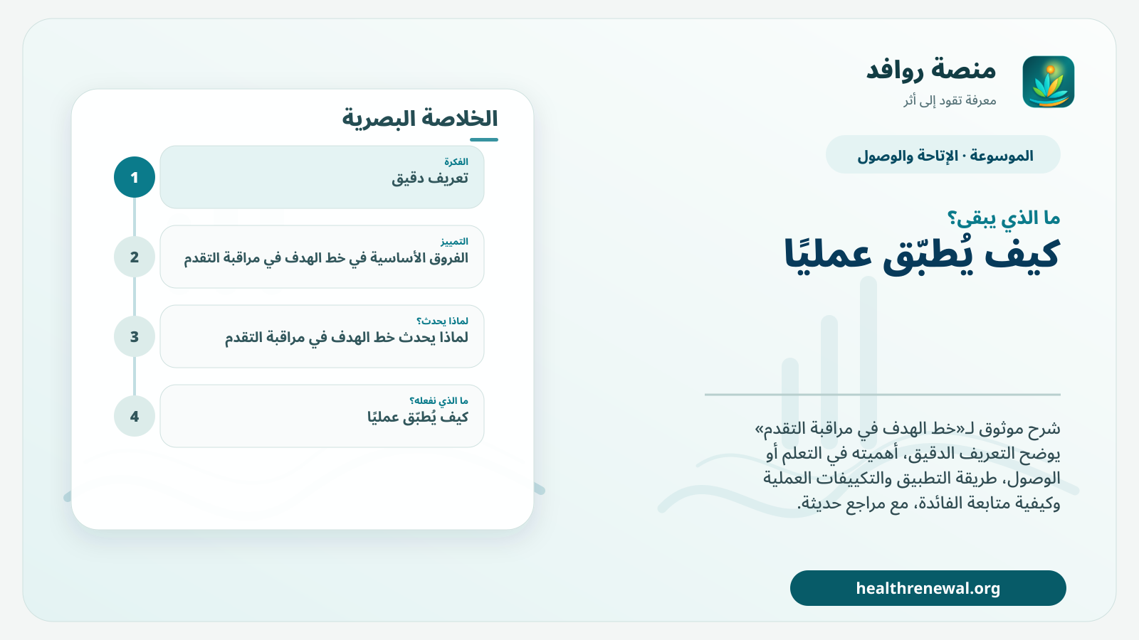 مخطط ختامي من منصة روافد يلخص «خط الهدف في مراقبة التقدم» ويعرض أهم المحاور والخطوات التالية