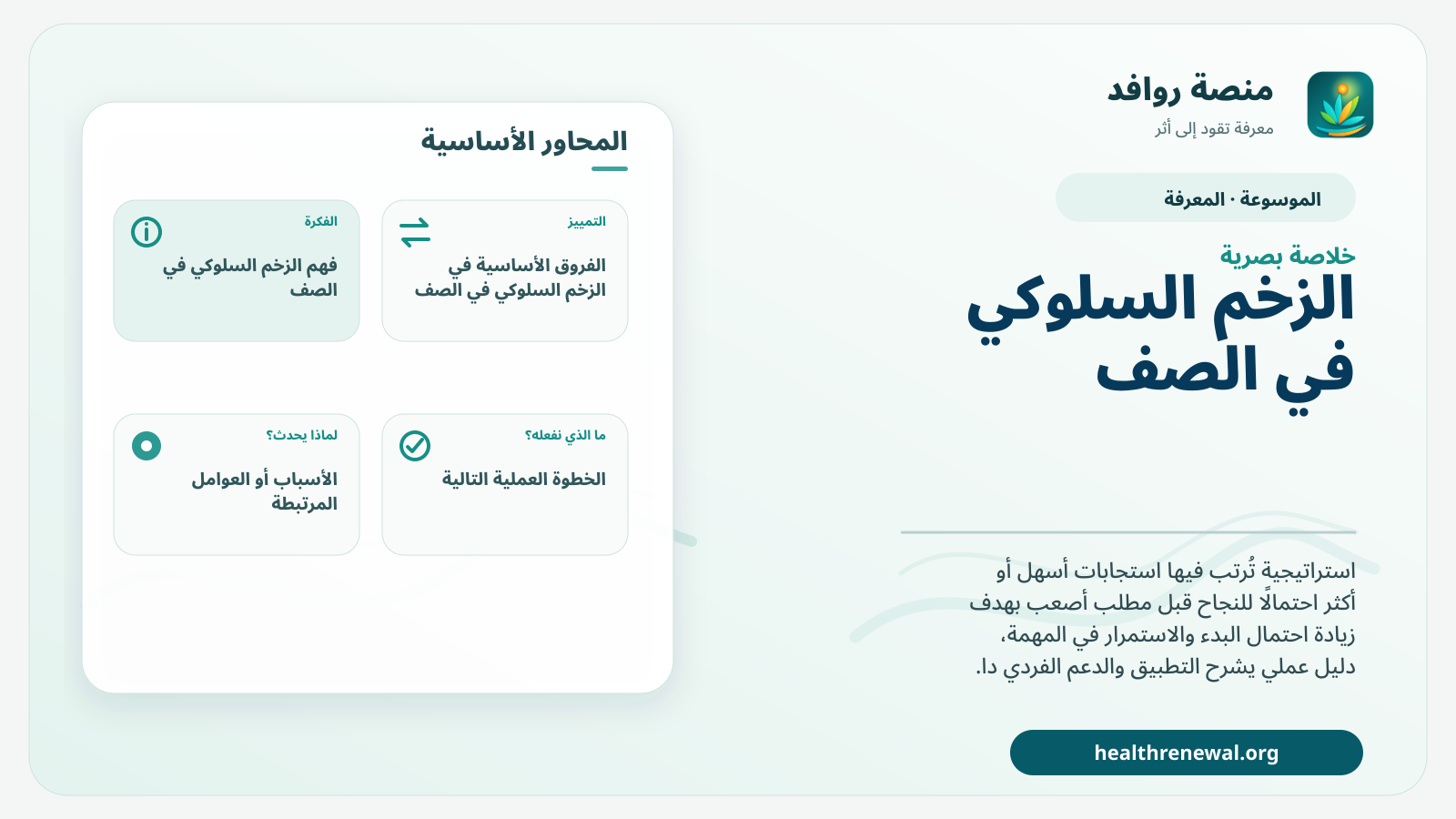 صورة بارزة من منصة روافد تلخص «الزخم السلوكي في الصف» بصريًا وفق محاور الصفحة الأساسية