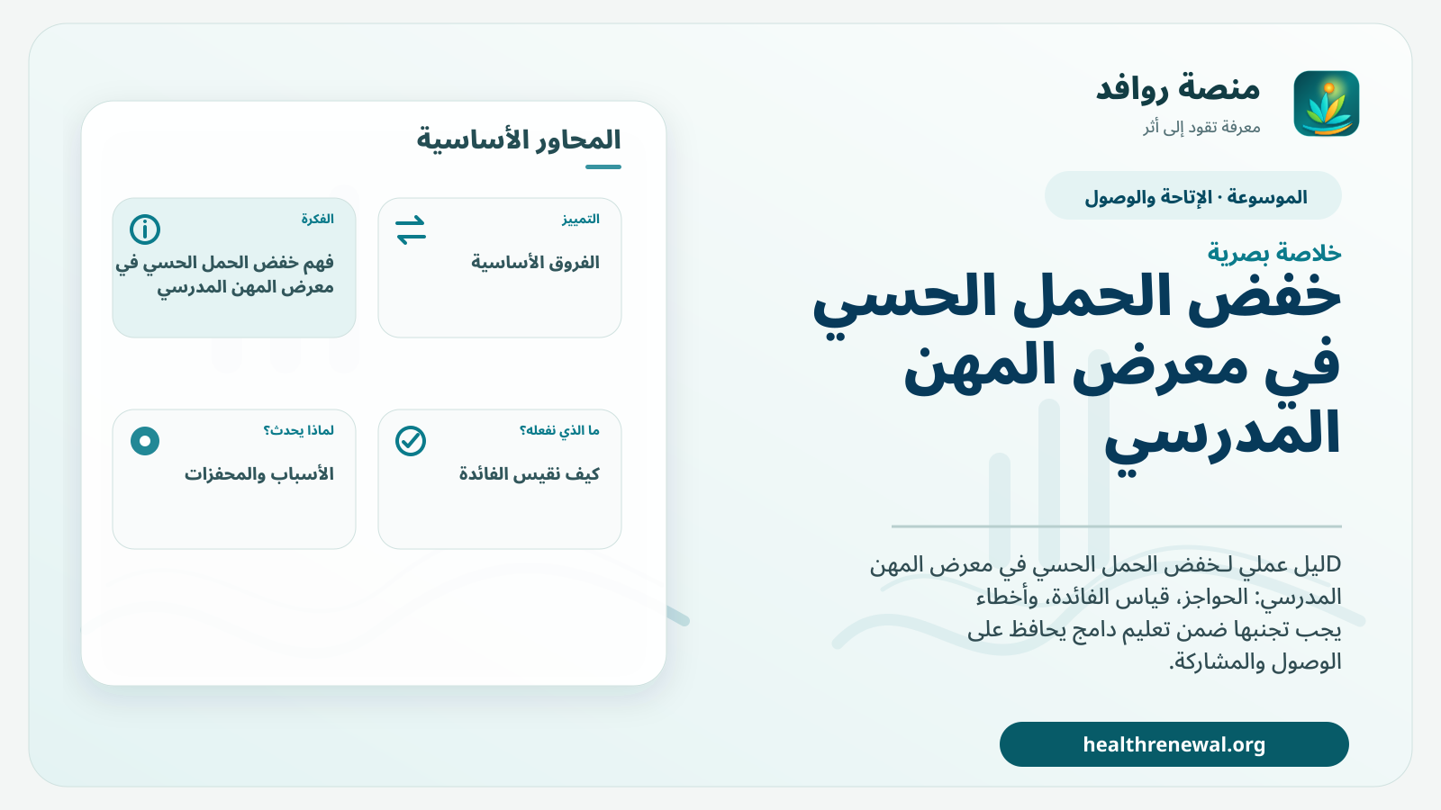 صورة بارزة من منصة روافد تلخص «خفض الحمل الحسي في معرض المهن المدرسي» بصريًا وفق محاور الصفحة الأساسية