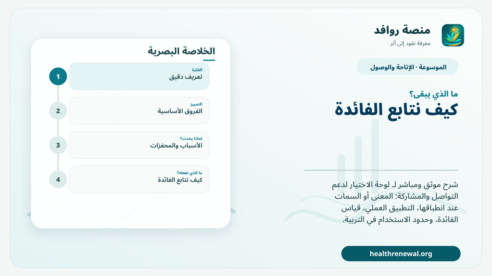 مخطط ختامي من منصة روافد يلخص «لوحة الاختيار لدعم التواصل والمشاركة» ويعرض أهم المحاور والخطوات التالية