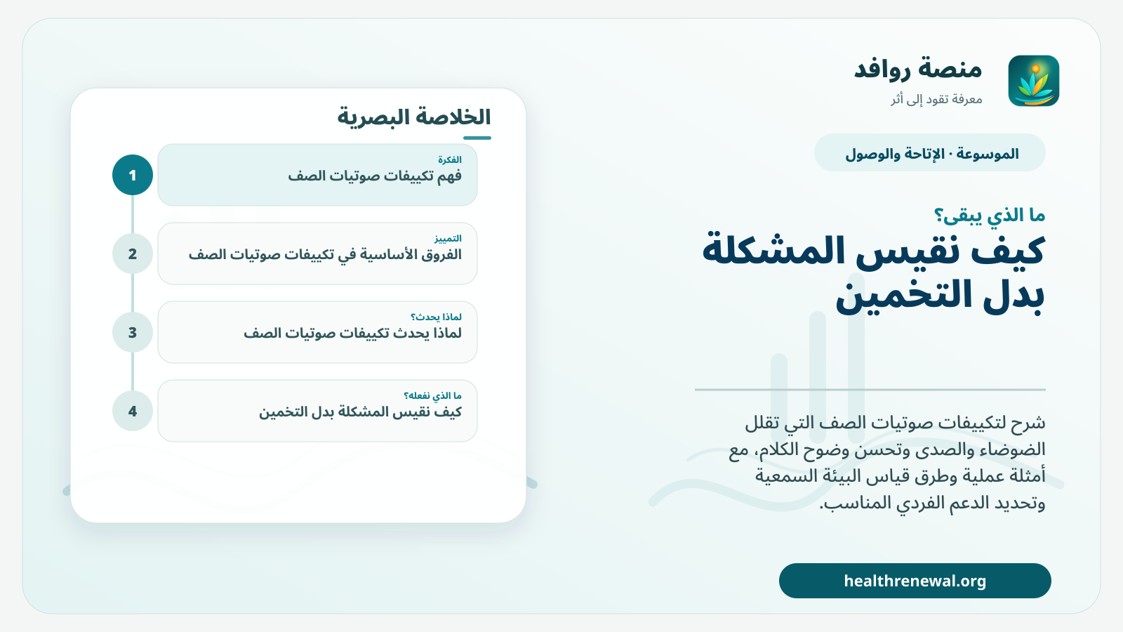 مخطط ختامي من منصة روافد يلخص «تكييفات صوتيات الصف» ويعرض أهم المحاور والخطوات التالية