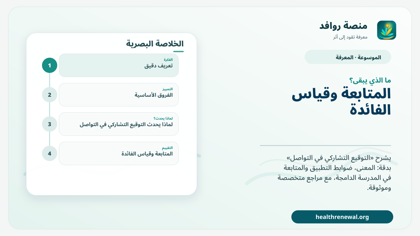 مخطط ختامي من منصة روافد يلخص «التوقيع التشاركي في التواصل» ويعرض أهم المحاور والخطوات التالية