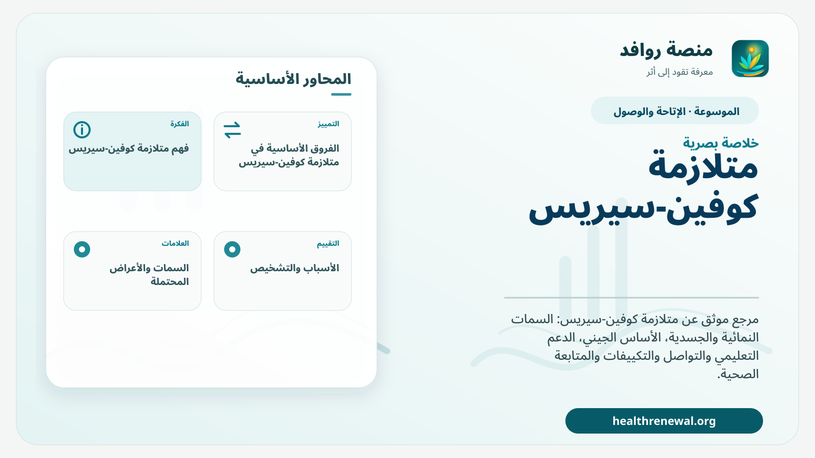 صورة بارزة من منصة روافد تلخص «متلازمة كوفين-سيريس» بصريًا وفق محاور الصفحة الأساسية