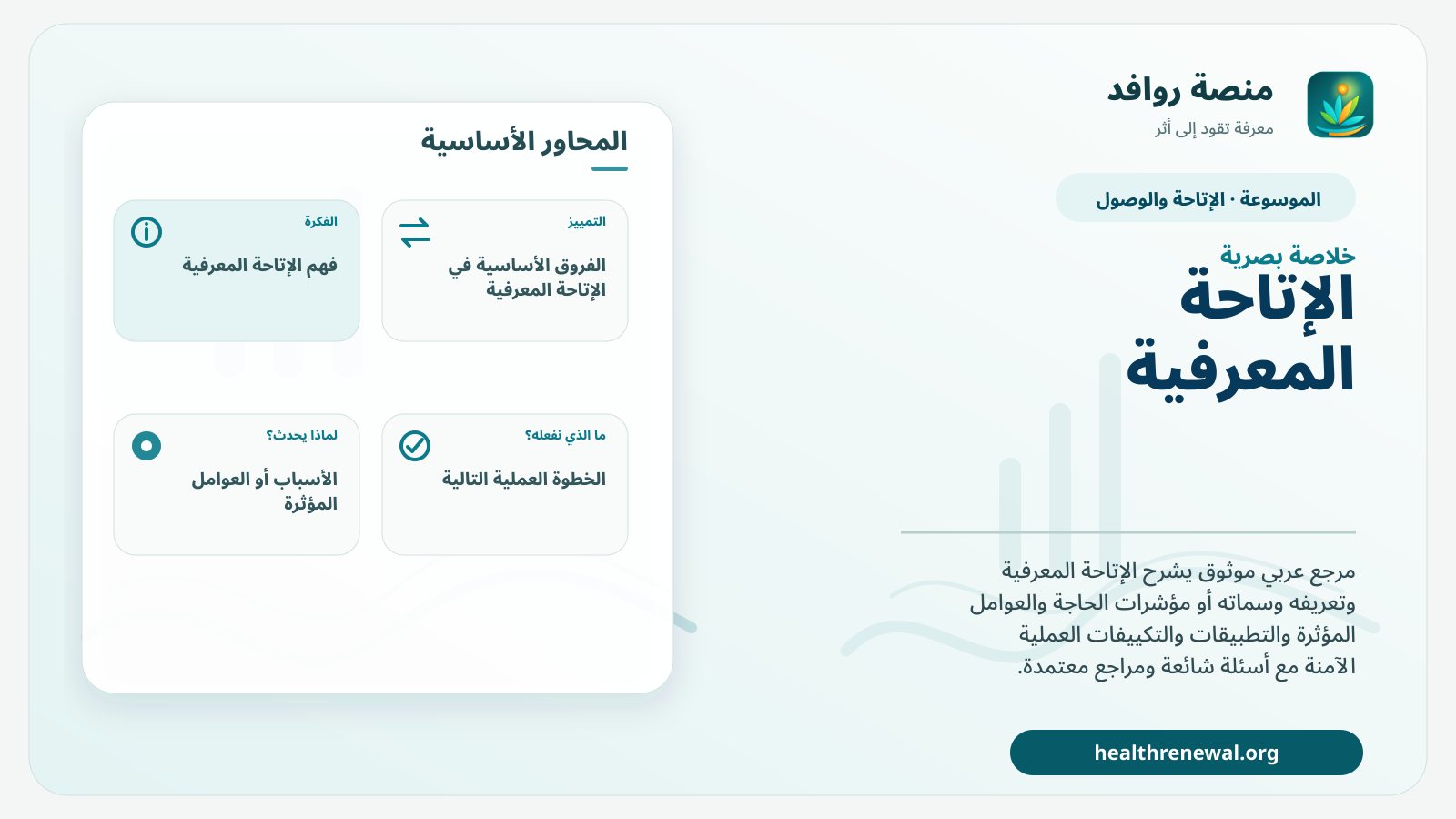 صورة بارزة من منصة روافد تلخص «الإتاحة المعرفية» بصريًا وفق محاور الصفحة الأساسية