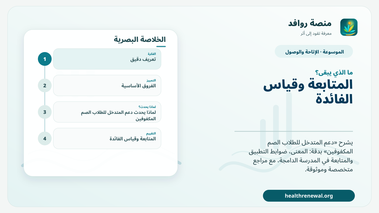 مخطط ختامي من منصة روافد يلخص «دعم المتدخل للطلاب الصم المكفوفين» ويعرض أهم المحاور والخطوات التالية