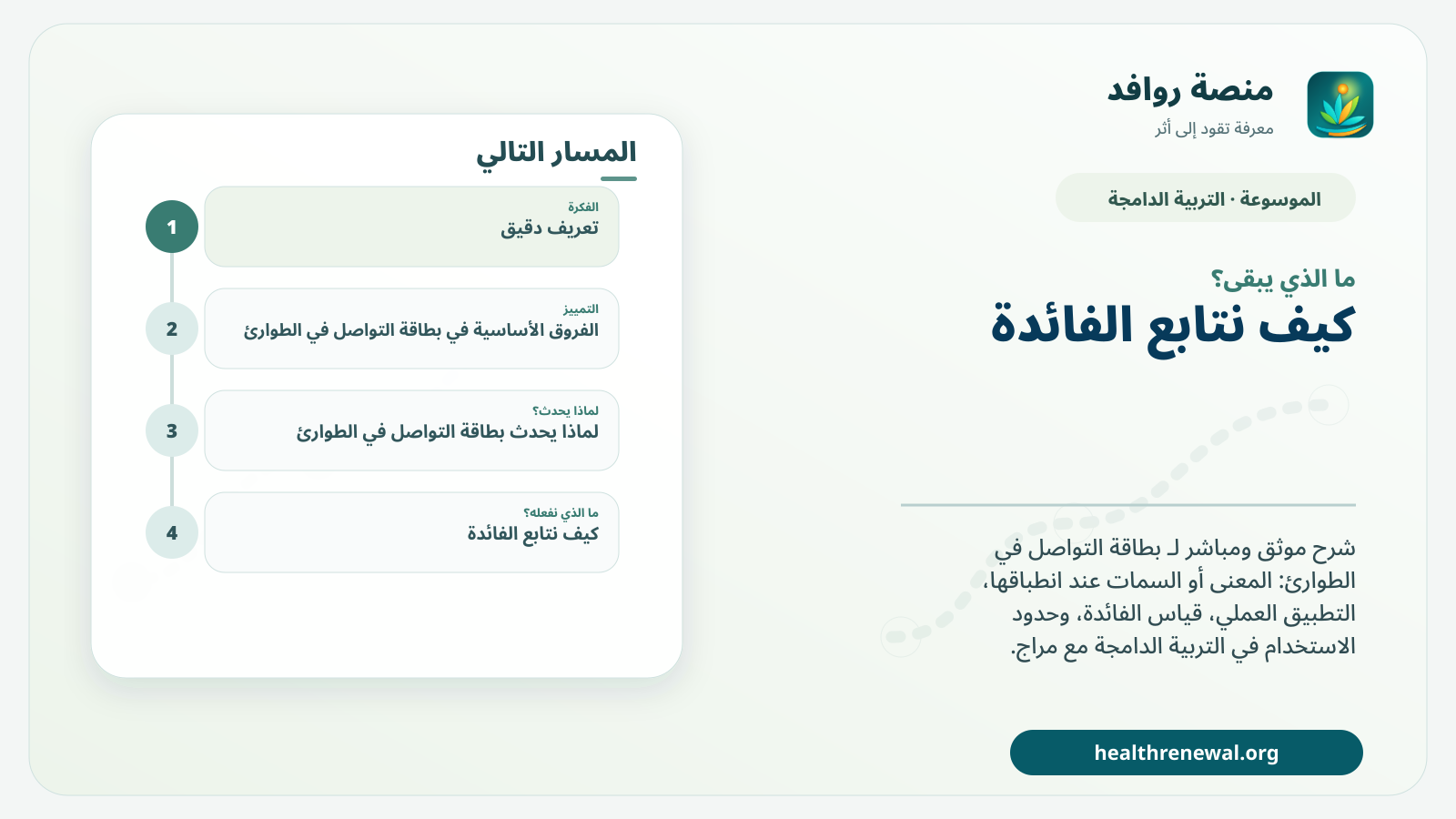 مخطط ختامي من منصة روافد يلخص «بطاقة التواصل في الطوارئ» ويعرض أهم المحاور والخطوات التالية