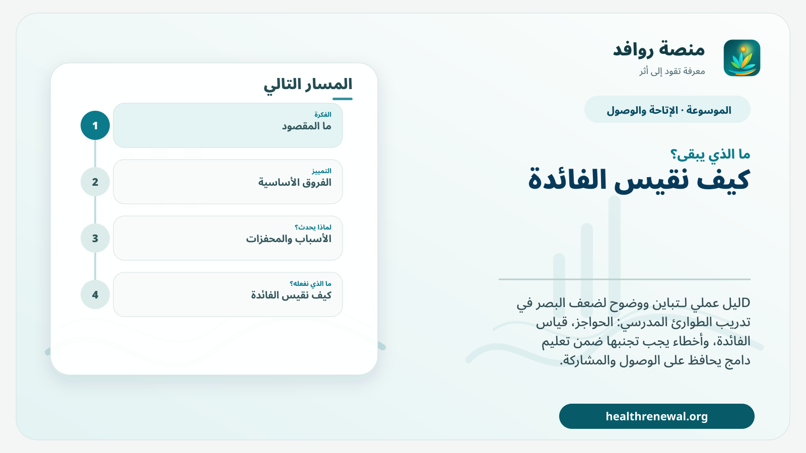مخطط ختامي من منصة روافد يلخص «تباين ووضوح لضعف البصر في تدريب الطوارئ المدرسي» ويعرض أهم المحاور والخطوات التالية