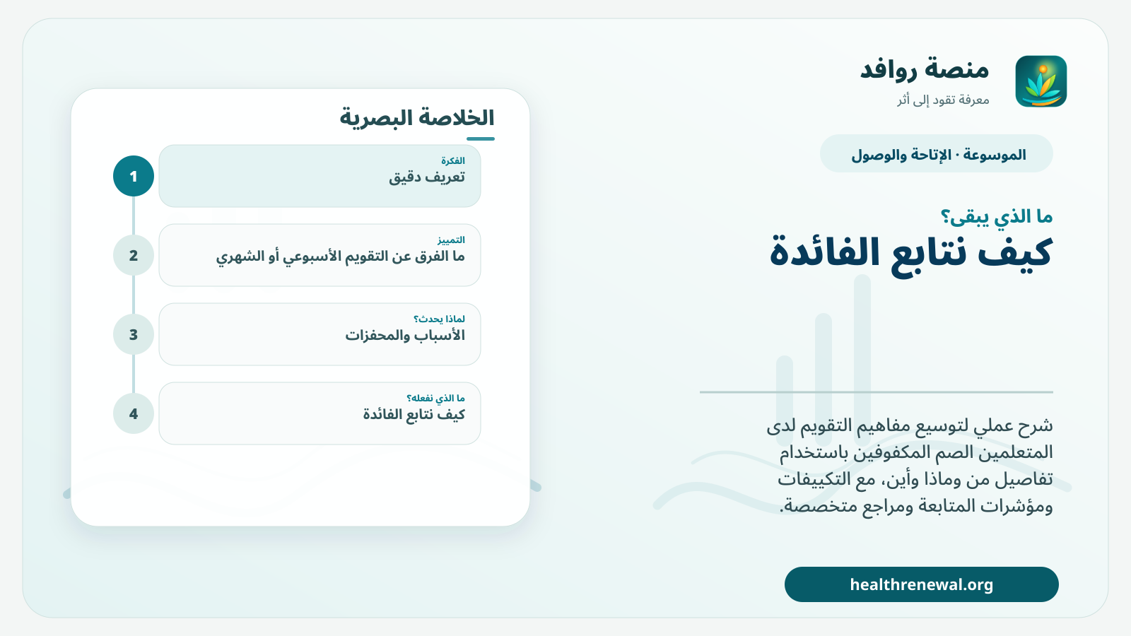 مخطط ختامي من منصة روافد يلخص «توسيع مفاهيم التقويم للصم المكفوفين» ويعرض أهم المحاور والخطوات التالية
