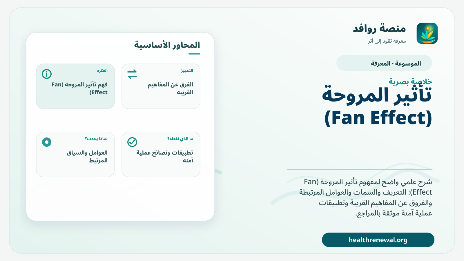 صورة بارزة من منصة روافد تلخص «تأثير المروحة (Fan Effect)» بصريًا وفق محاور الصفحة الأساسية