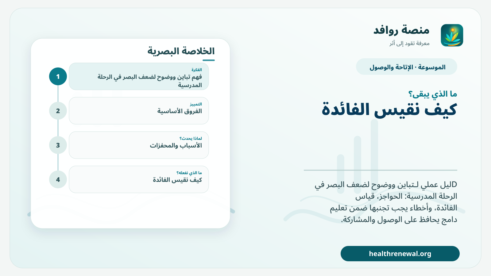 مخطط ختامي من منصة روافد يلخص «تباين ووضوح لضعف البصر في الرحلة المدرسية» ويعرض أهم المحاور والخطوات التالية
