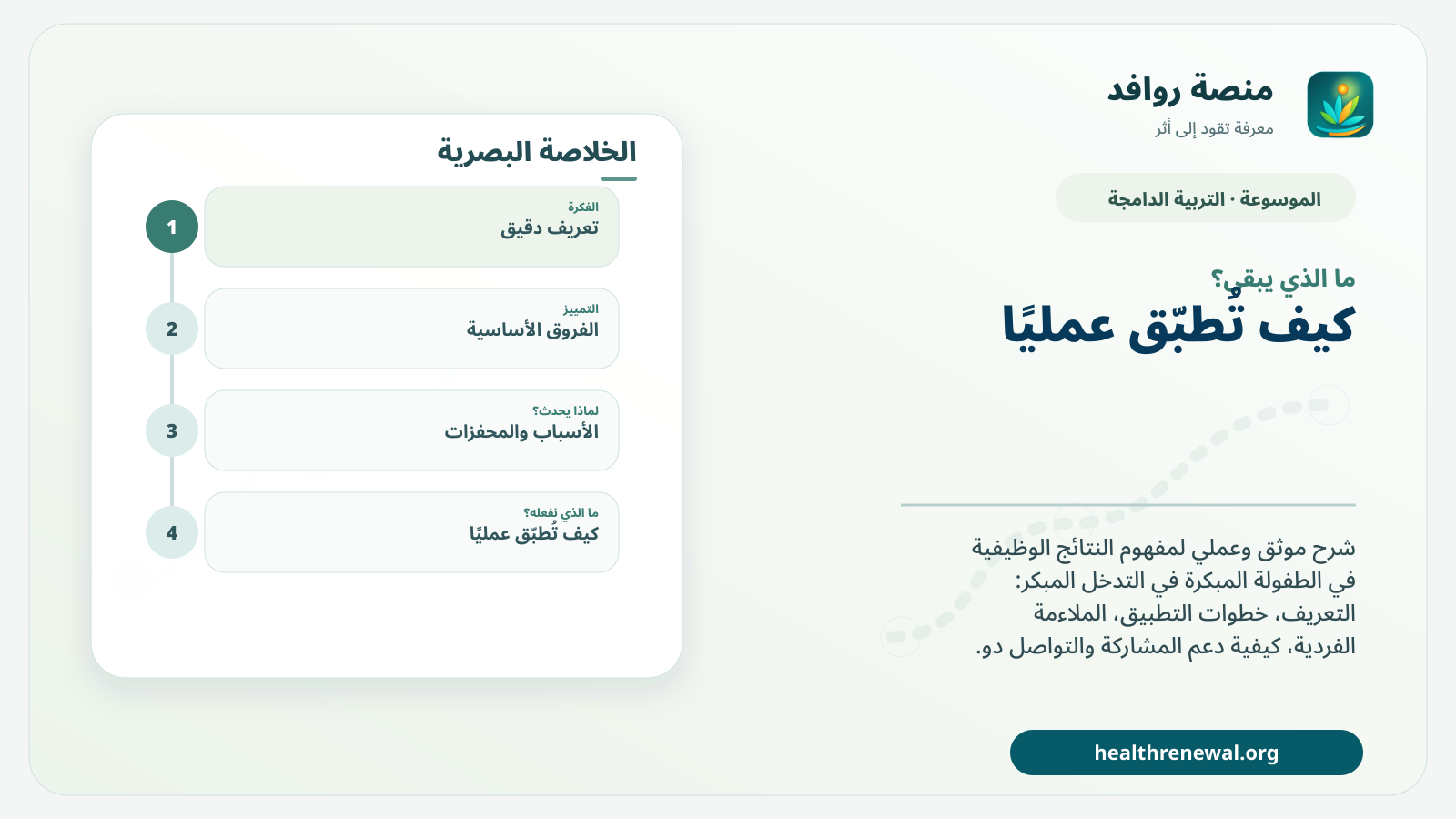مخطط ختامي من منصة روافد يلخص «النتائج الوظيفية في الطفولة المبكرة» ويعرض أهم المحاور والخطوات التالية