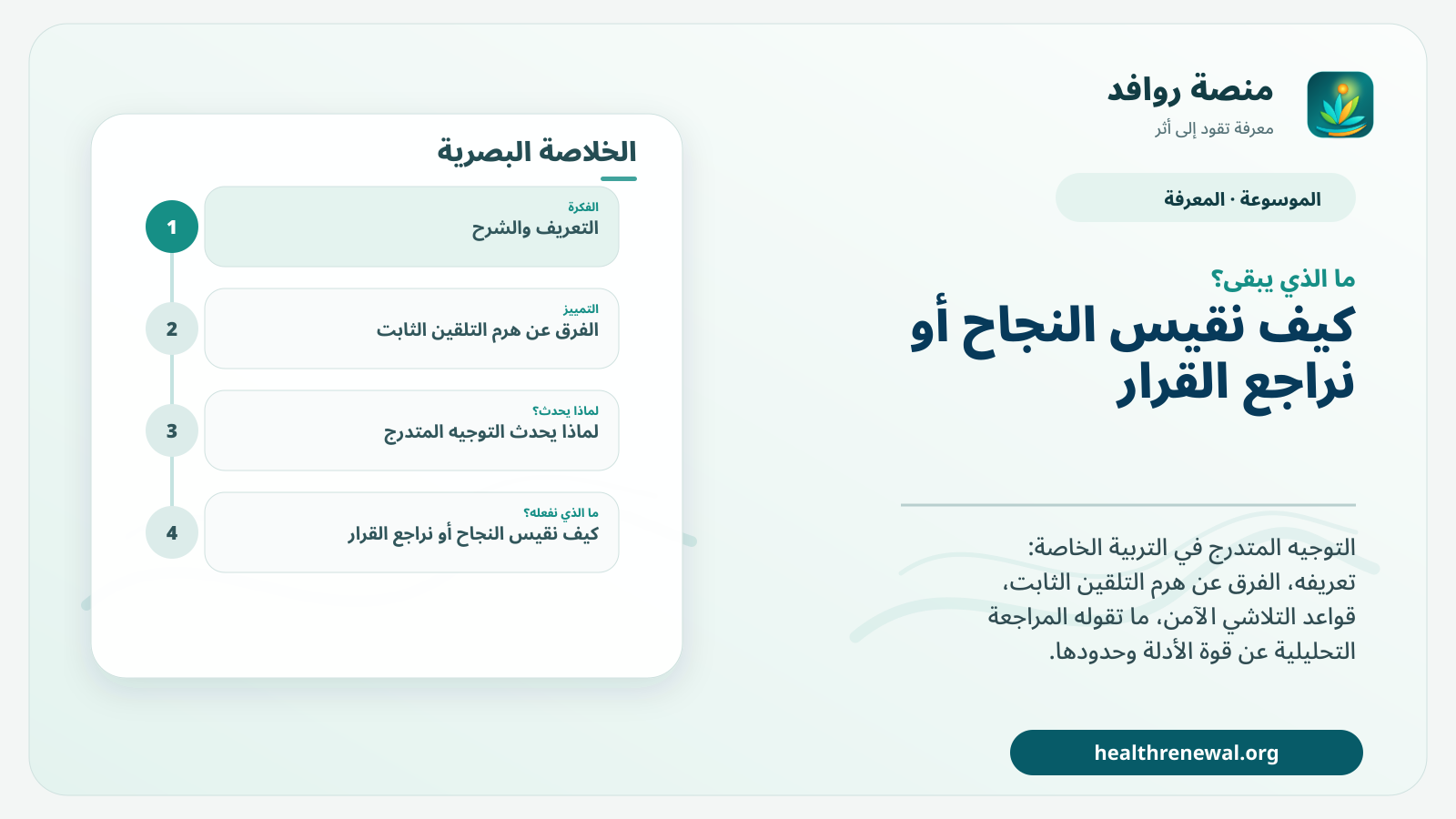 مخطط ختامي من منصة روافد يلخص «التوجيه المتدرج» ويعرض أهم المحاور والخطوات التالية