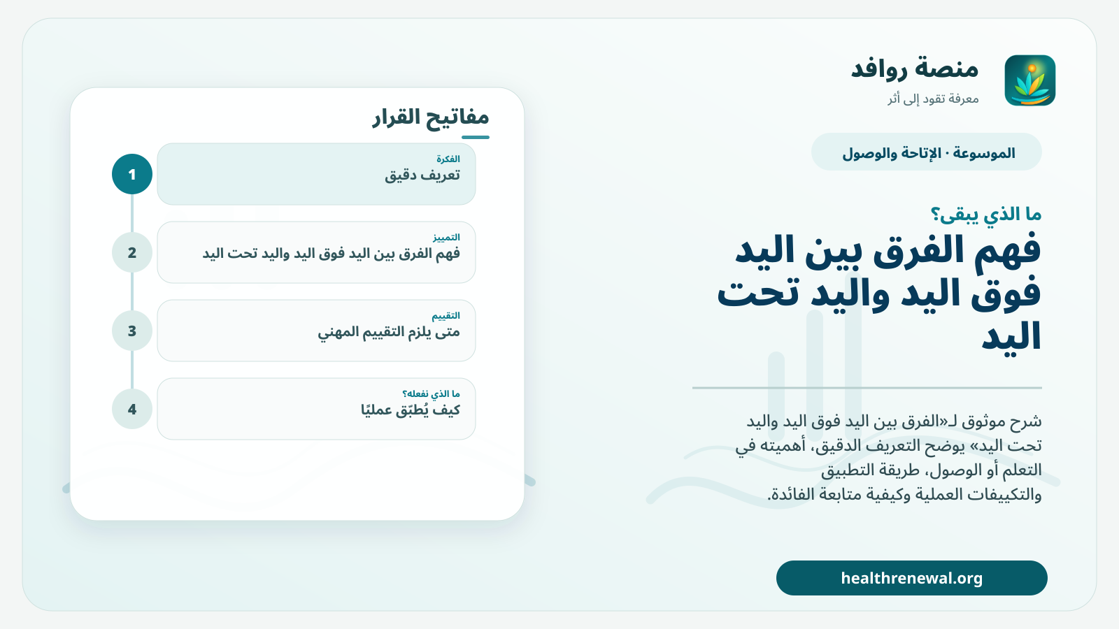 مخطط ختامي من منصة روافد يلخص «الفرق بين اليد فوق اليد واليد تحت اليد» ويعرض أهم المحاور والخطوات التالية