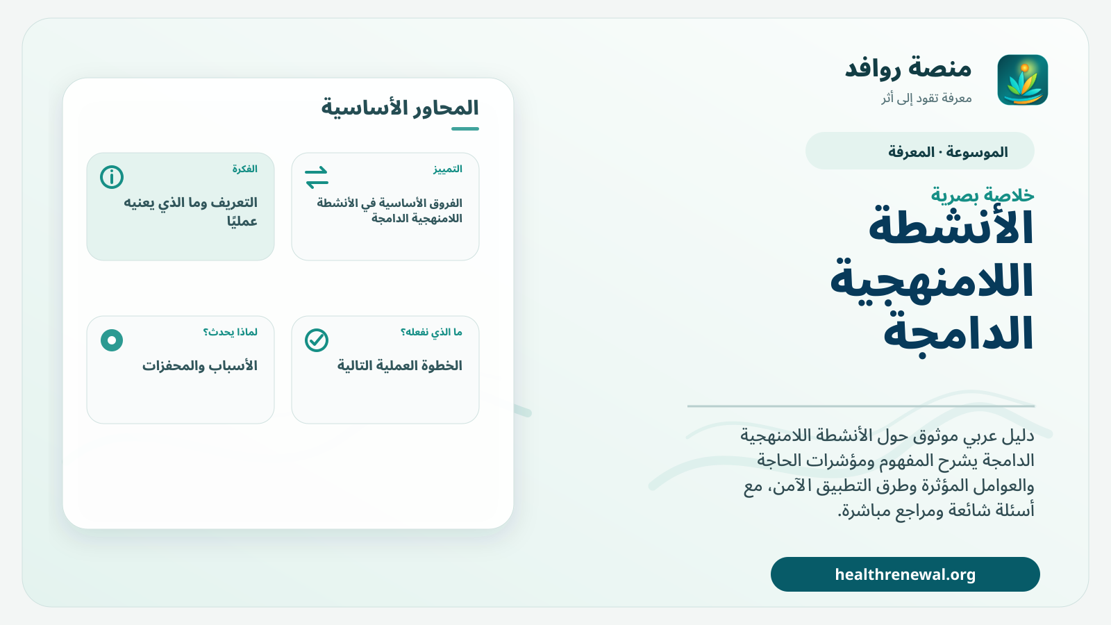 صورة بارزة من منصة روافد تلخص «الأنشطة اللامنهجية الدامجة» بصريًا وفق محاور الصفحة الأساسية