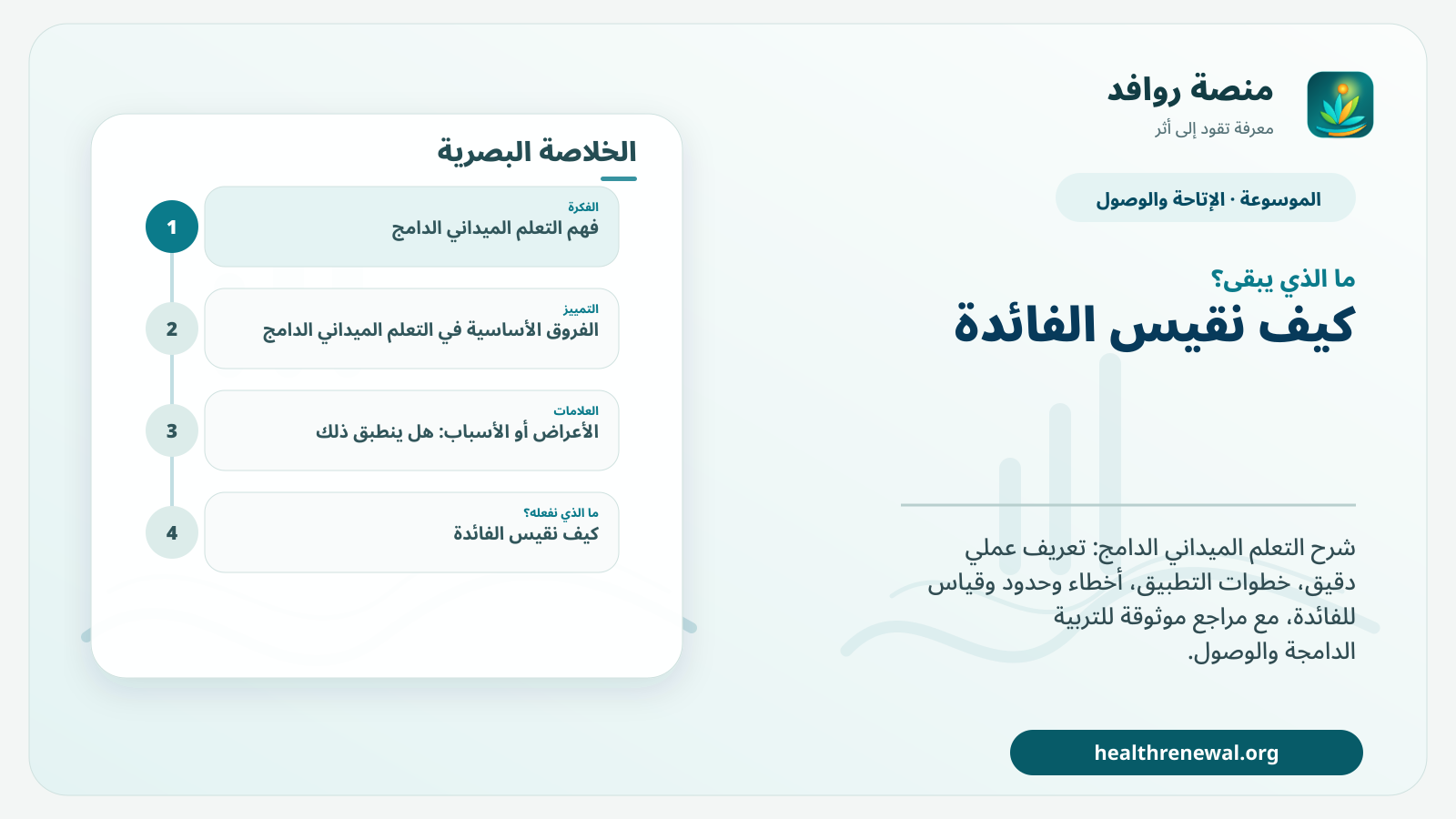 مخطط ختامي من منصة روافد يلخص «التعلم الميداني الدامج» ويعرض أهم المحاور والخطوات التالية