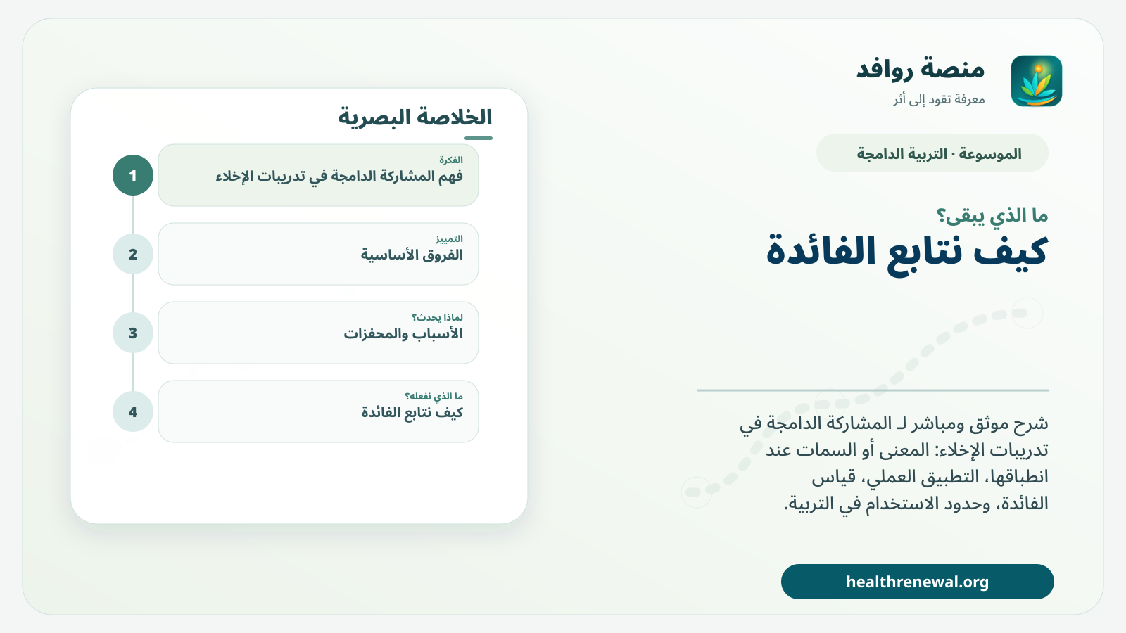 مخطط ختامي من منصة روافد يلخص «المشاركة الدامجة في تدريبات الإخلاء» ويعرض أهم المحاور والخطوات التالية