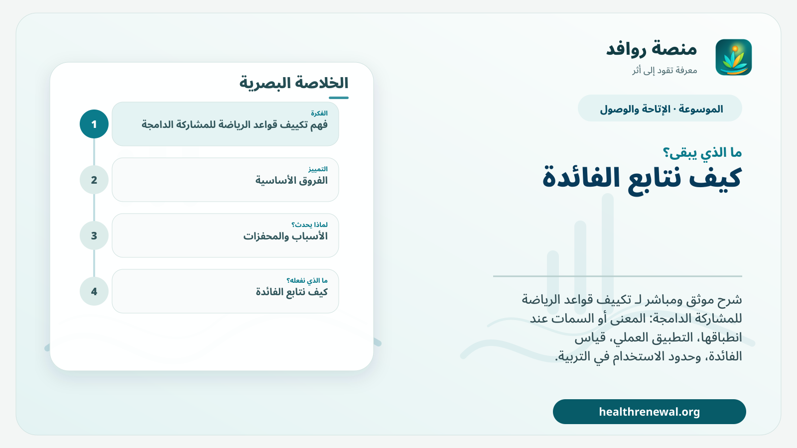 مخطط ختامي من منصة روافد يلخص «تكييف قواعد الرياضة للمشاركة الدامجة» ويعرض أهم المحاور والخطوات التالية