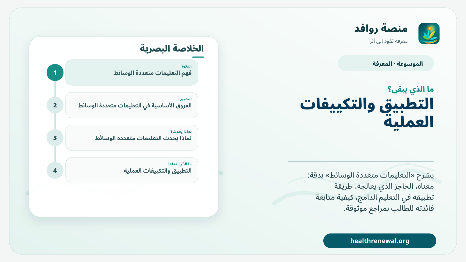 مخطط ختامي من منصة روافد يلخص «التعليمات متعددة الوسائط» ويعرض أهم المحاور والخطوات التالية