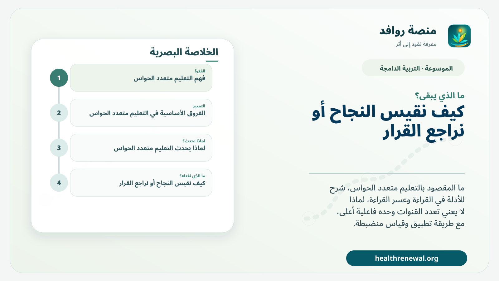 مخطط ختامي من منصة روافد يلخص «التعليم متعدد الحواس» ويعرض أهم المحاور والخطوات التالية