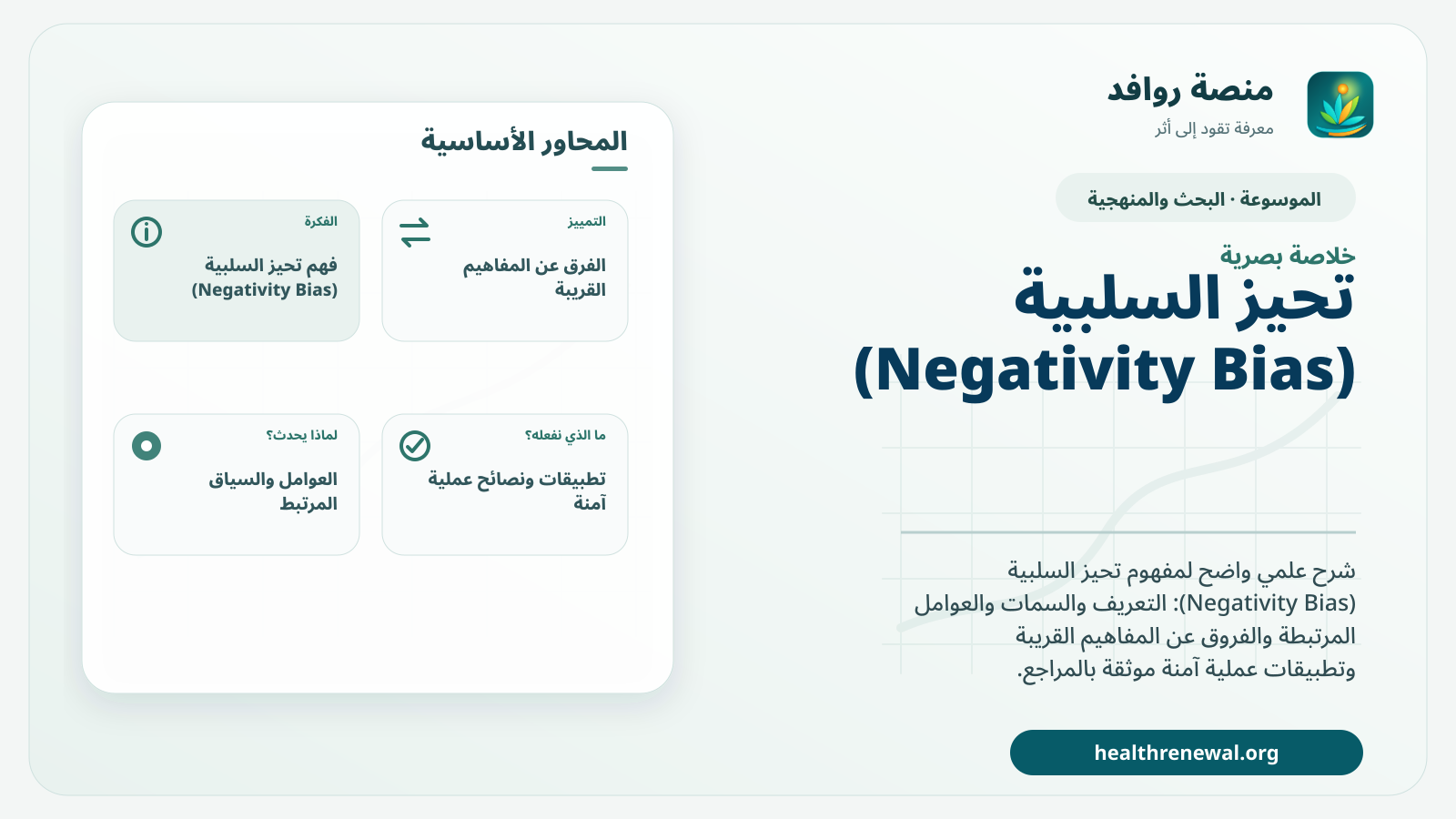 صورة بارزة من منصة روافد تلخص «تحيز السلبية (Negativity Bias)» بصريًا وفق محاور الصفحة الأساسية