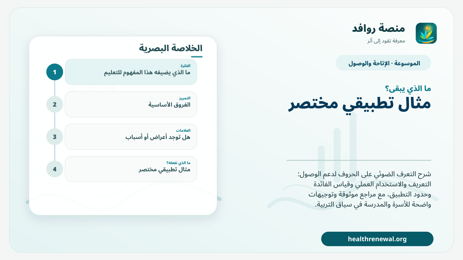مخطط ختامي من منصة روافد يلخص «التعرف الضوئي على الحروف لدعم الوصول» ويعرض أهم المحاور والخطوات التالية