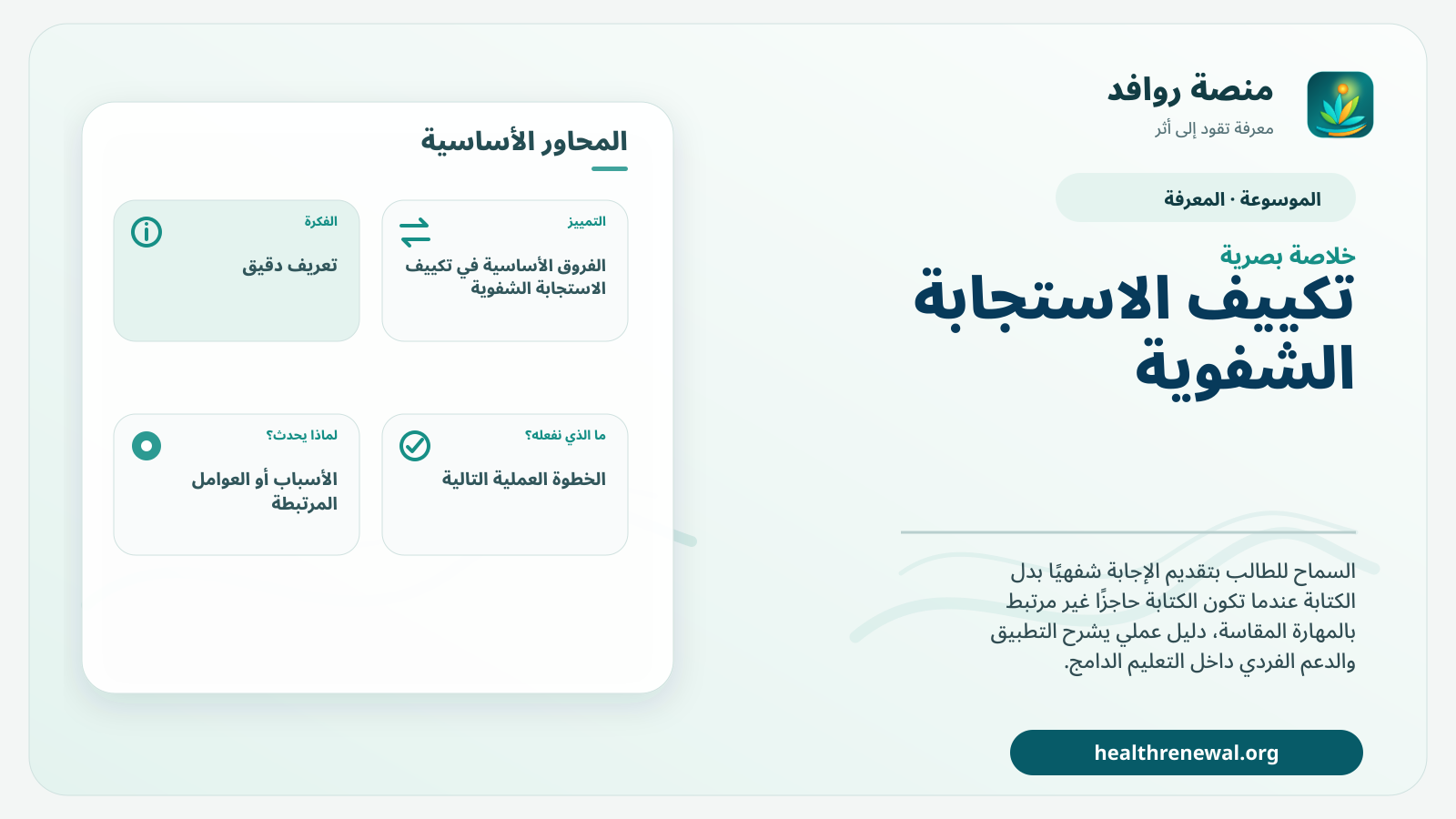 صورة بارزة من منصة روافد تلخص «تكييف الاستجابة الشفوية» بصريًا وفق محاور الصفحة الأساسية