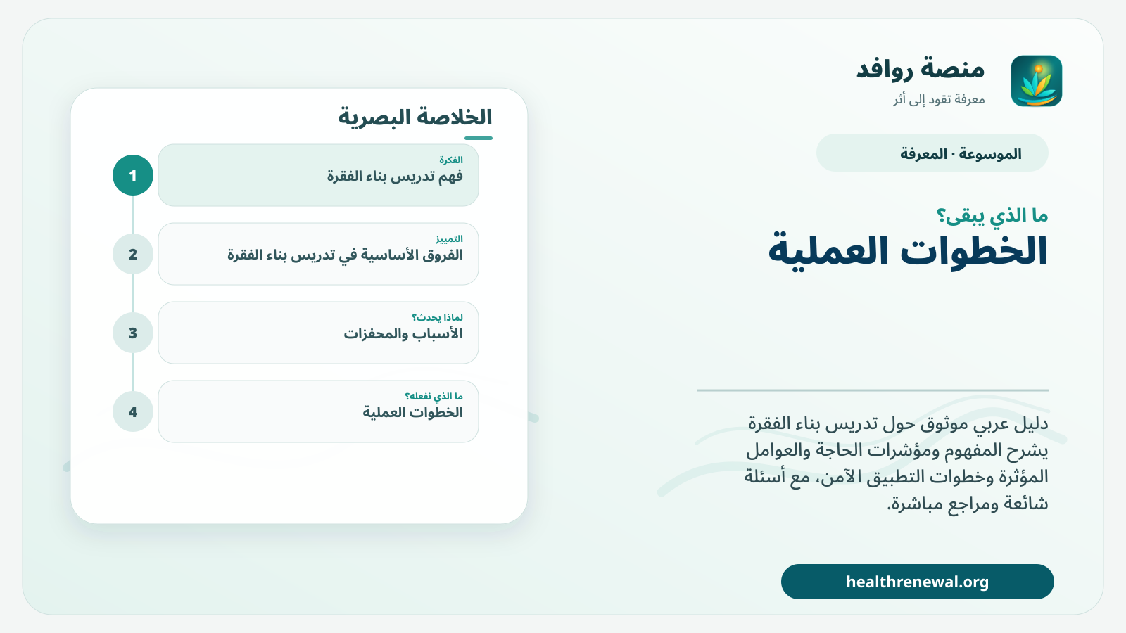 مخطط ختامي من منصة روافد يلخص «تدريس بناء الفقرة» ويعرض أهم المحاور والخطوات التالية