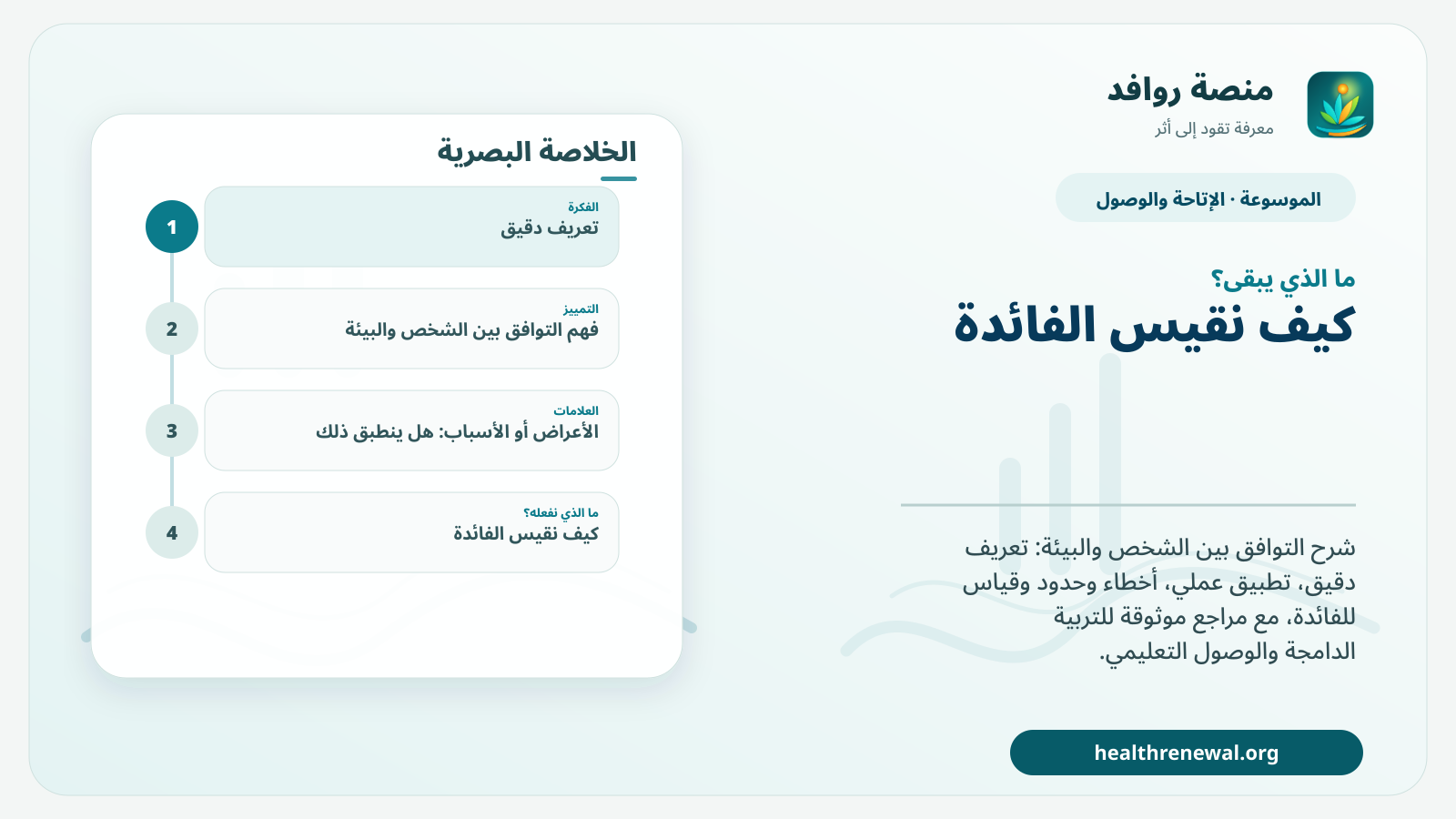 مخطط ختامي من منصة روافد يلخص «التوافق بين الشخص والبيئة» ويعرض أهم المحاور والخطوات التالية
