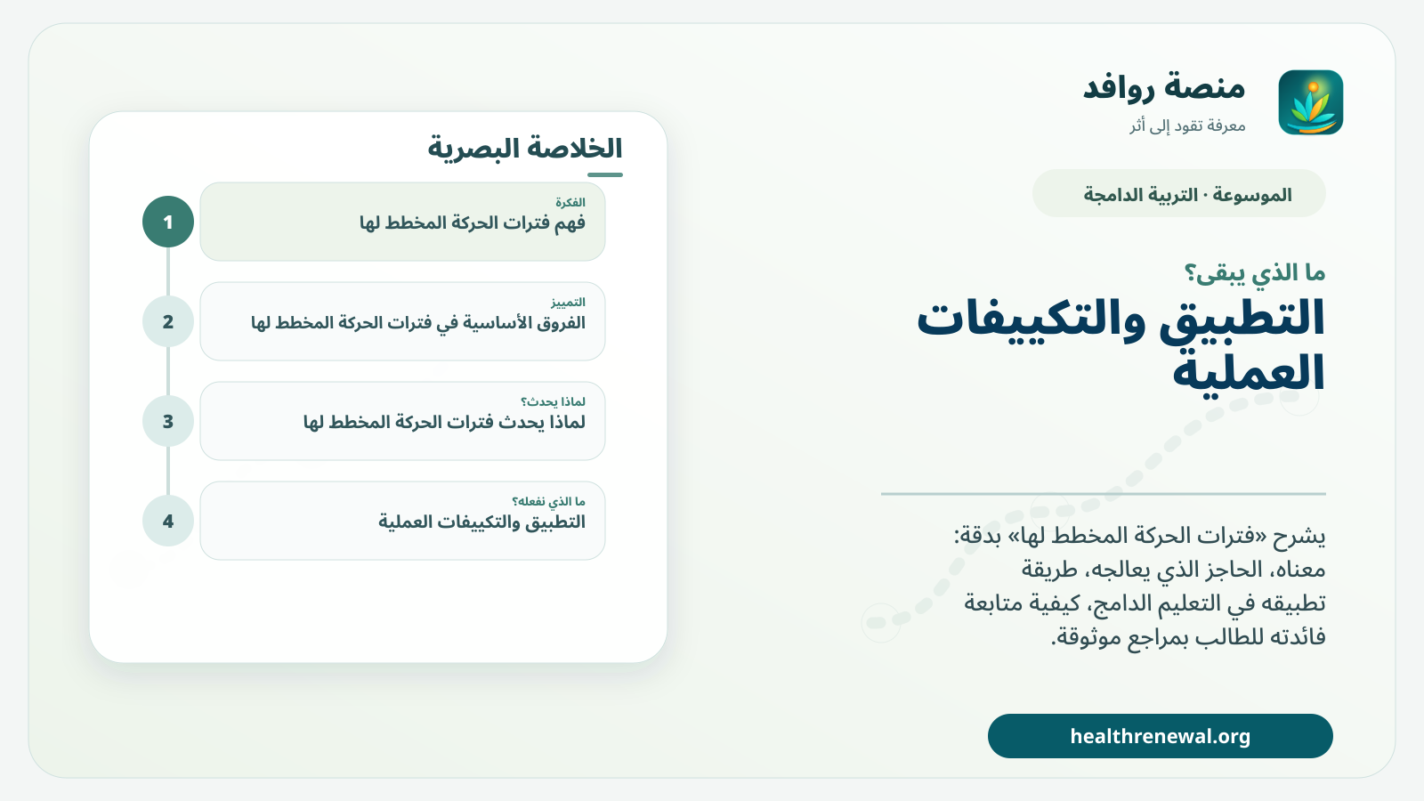 مخطط ختامي من منصة روافد يلخص «فترات الحركة المخطط لها» ويعرض أهم المحاور والخطوات التالية