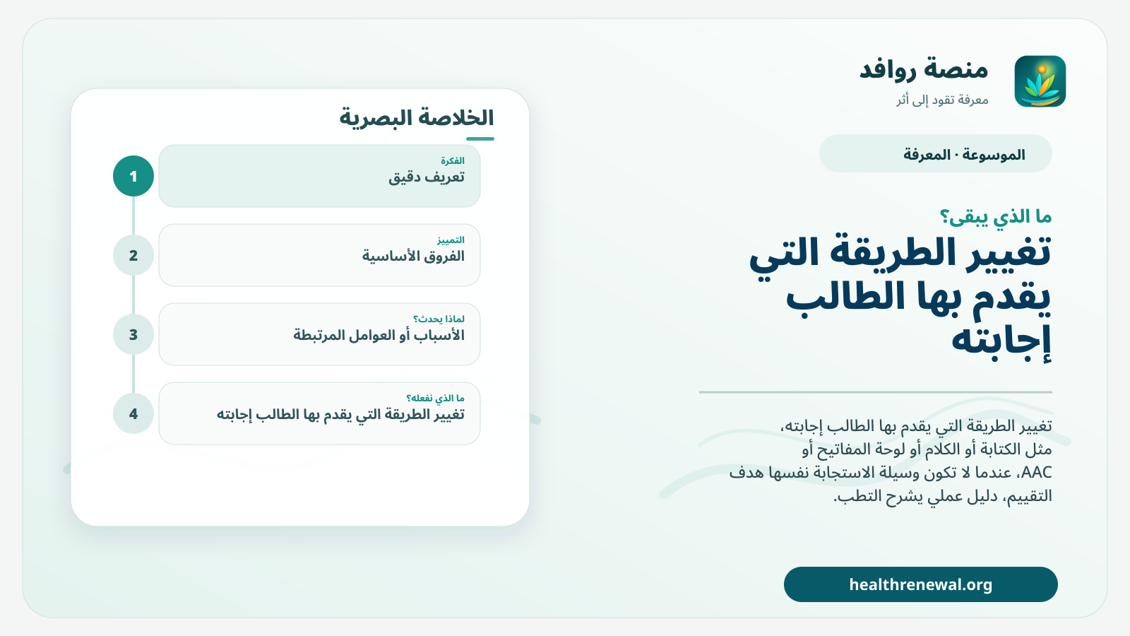 مخطط ختامي من منصة روافد يلخص «تكييف طريقة الاستجابة في التعليم» ويعرض أهم المحاور والخطوات التالية