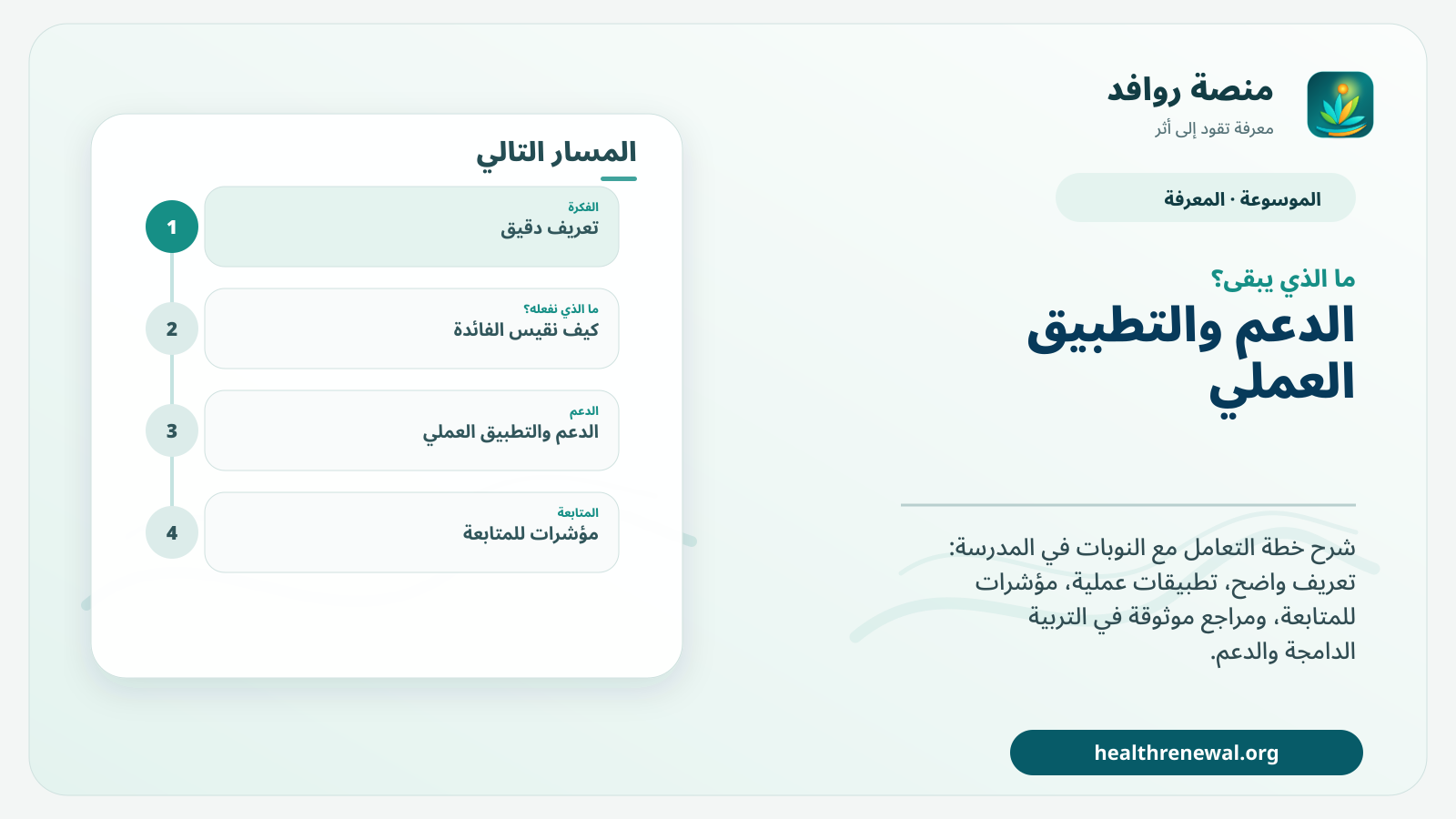 مخطط ختامي من منصة روافد يلخص «خطة التعامل مع النوبات في المدرسة» ويعرض أهم المحاور والخطوات التالية
