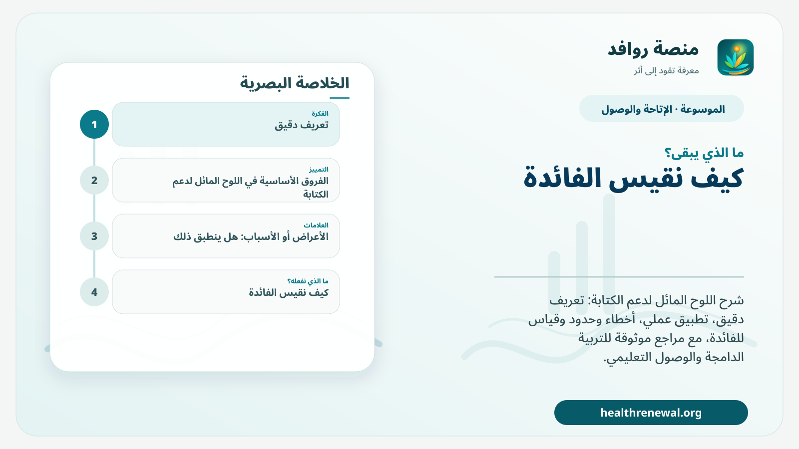 مخطط ختامي من منصة روافد يلخص «اللوح المائل لدعم الكتابة» ويعرض أهم المحاور والخطوات التالية