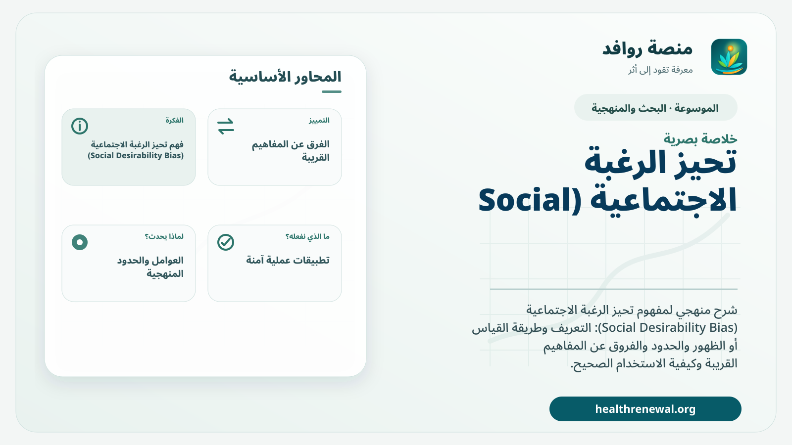 صورة بارزة من منصة روافد تلخص «تحيز الرغبة الاجتماعية (Social Desirability Bias)» بصريًا وفق محاور الصفحة الأساسية