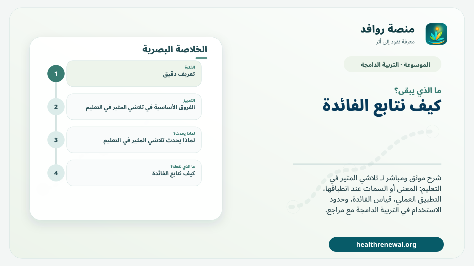 مخطط ختامي من منصة روافد يلخص «تلاشي المثير في التعليم» ويعرض أهم المحاور والخطوات التالية